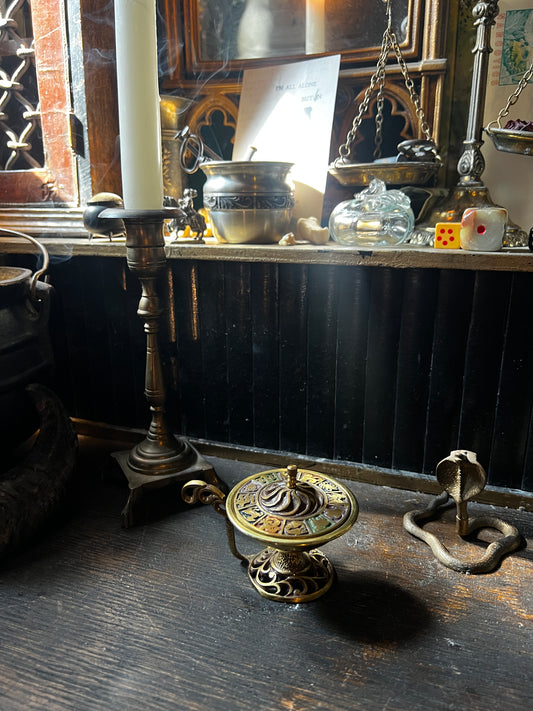 Zodiac Brass Enamel Incense Dish