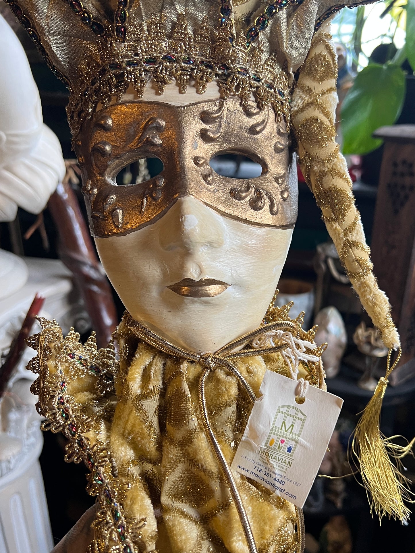 Ornate Gold Venetian Jester Mask Decorative Wand