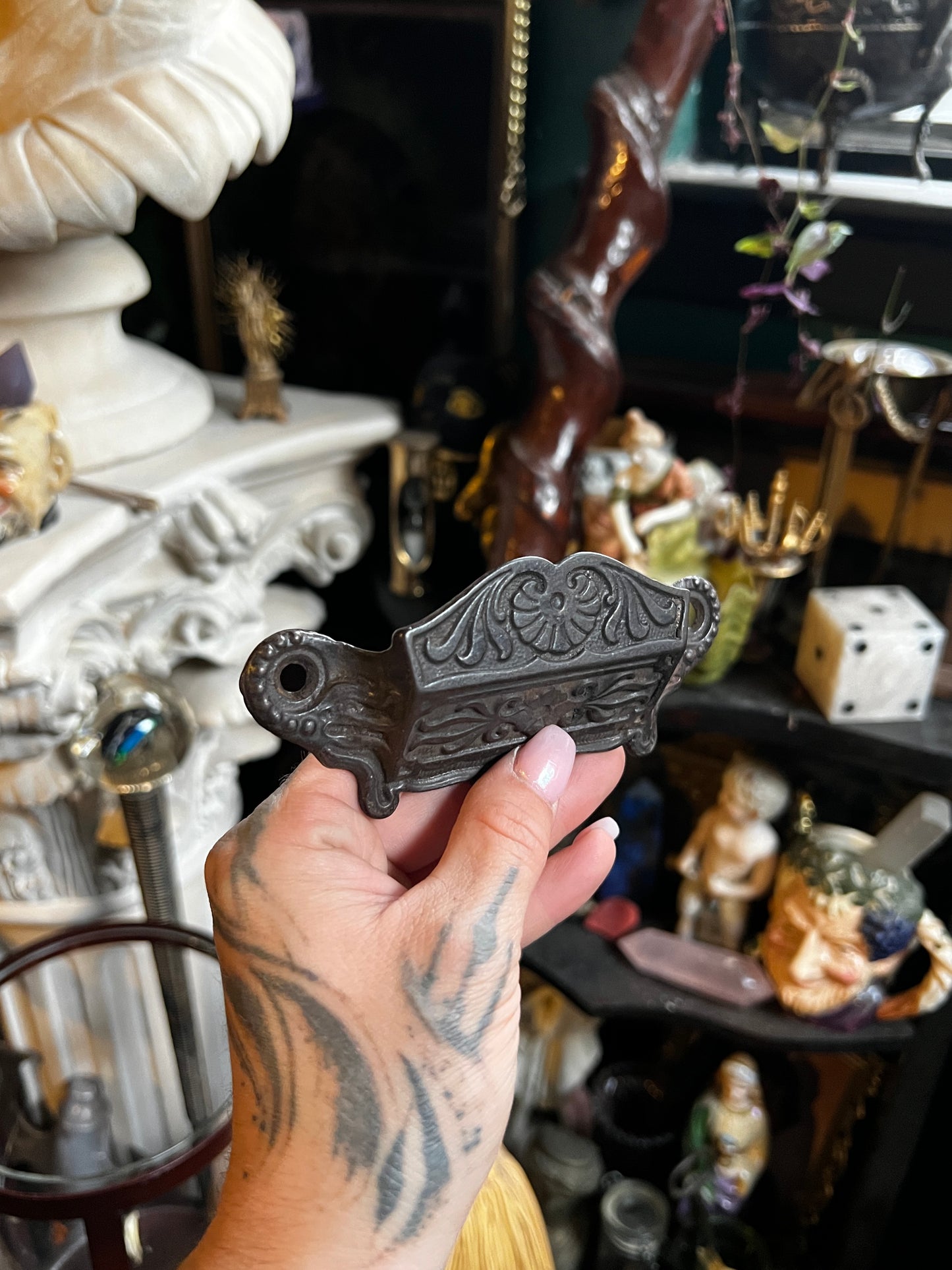 Vintage Black Cast Iron Victorian Match Holder