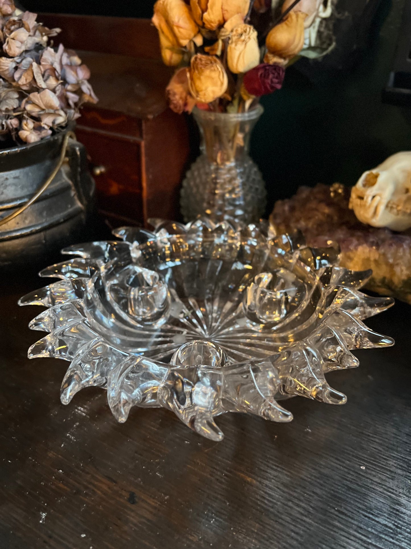 Crystal Celestial Sun Triple Taper Candle Holder Bowl