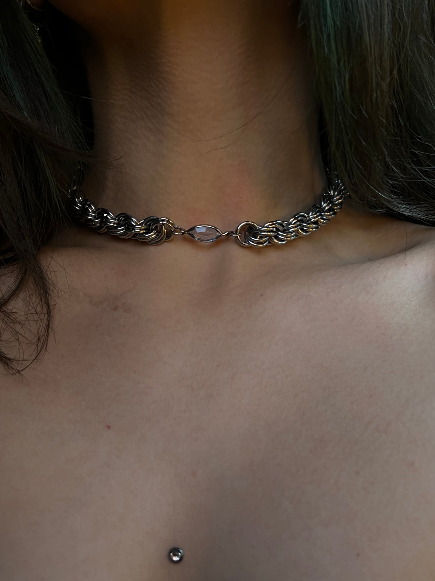 Blue Marquise Chainmaille Choker Necklace