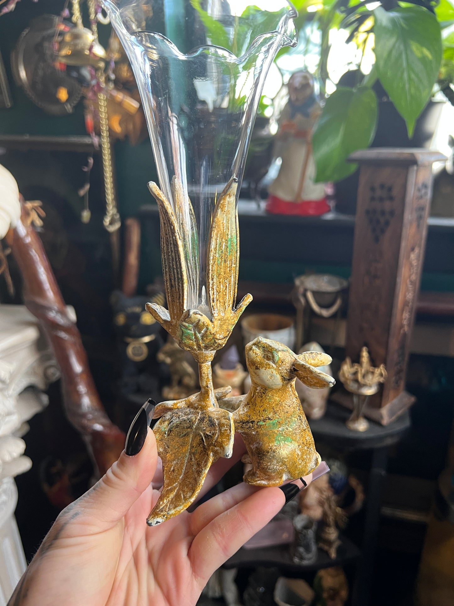 Victorian Style Figural Rabbit & Foliage Bud Vase
