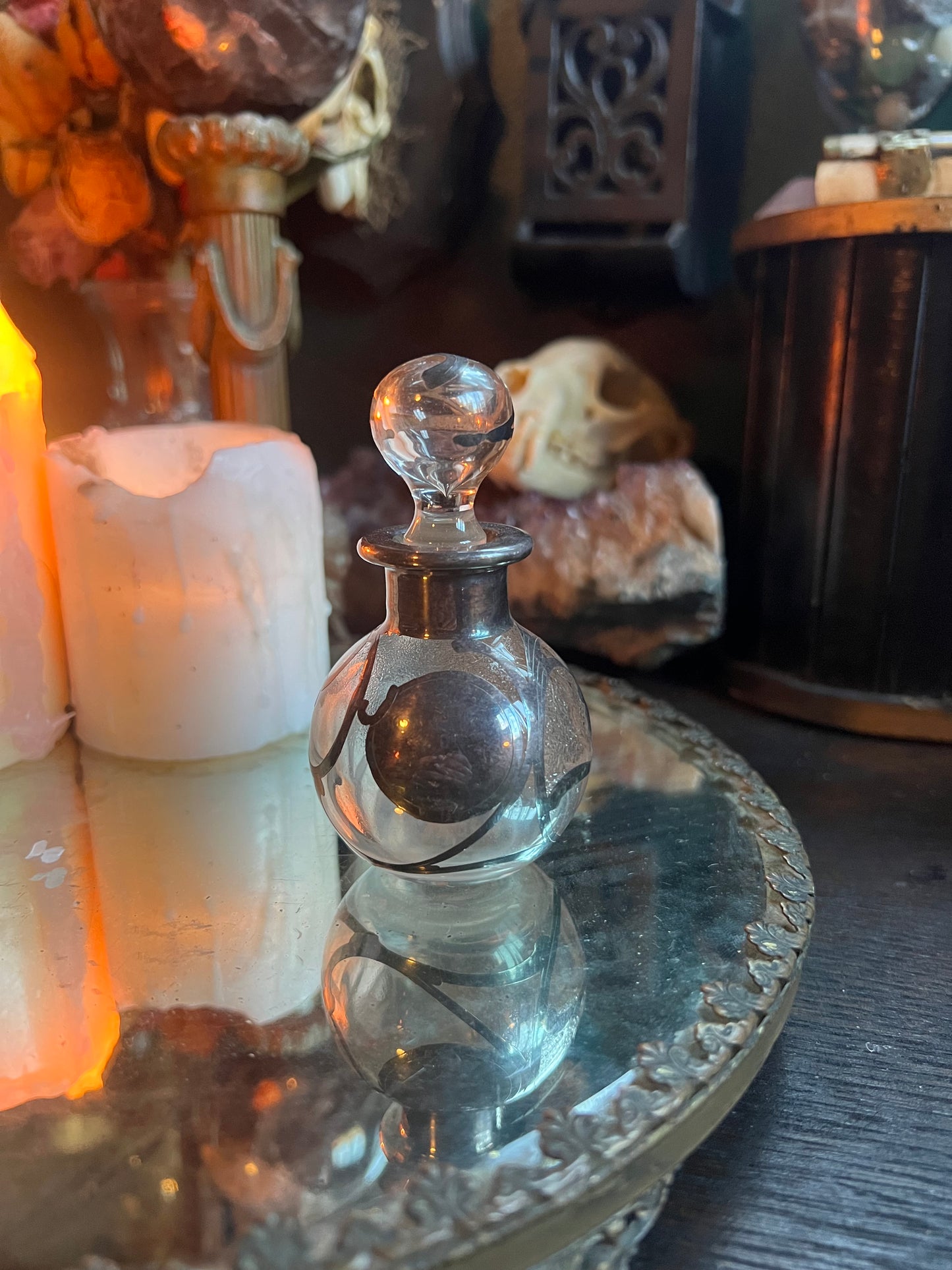 Antique Silver Overlay Perfume Bottle