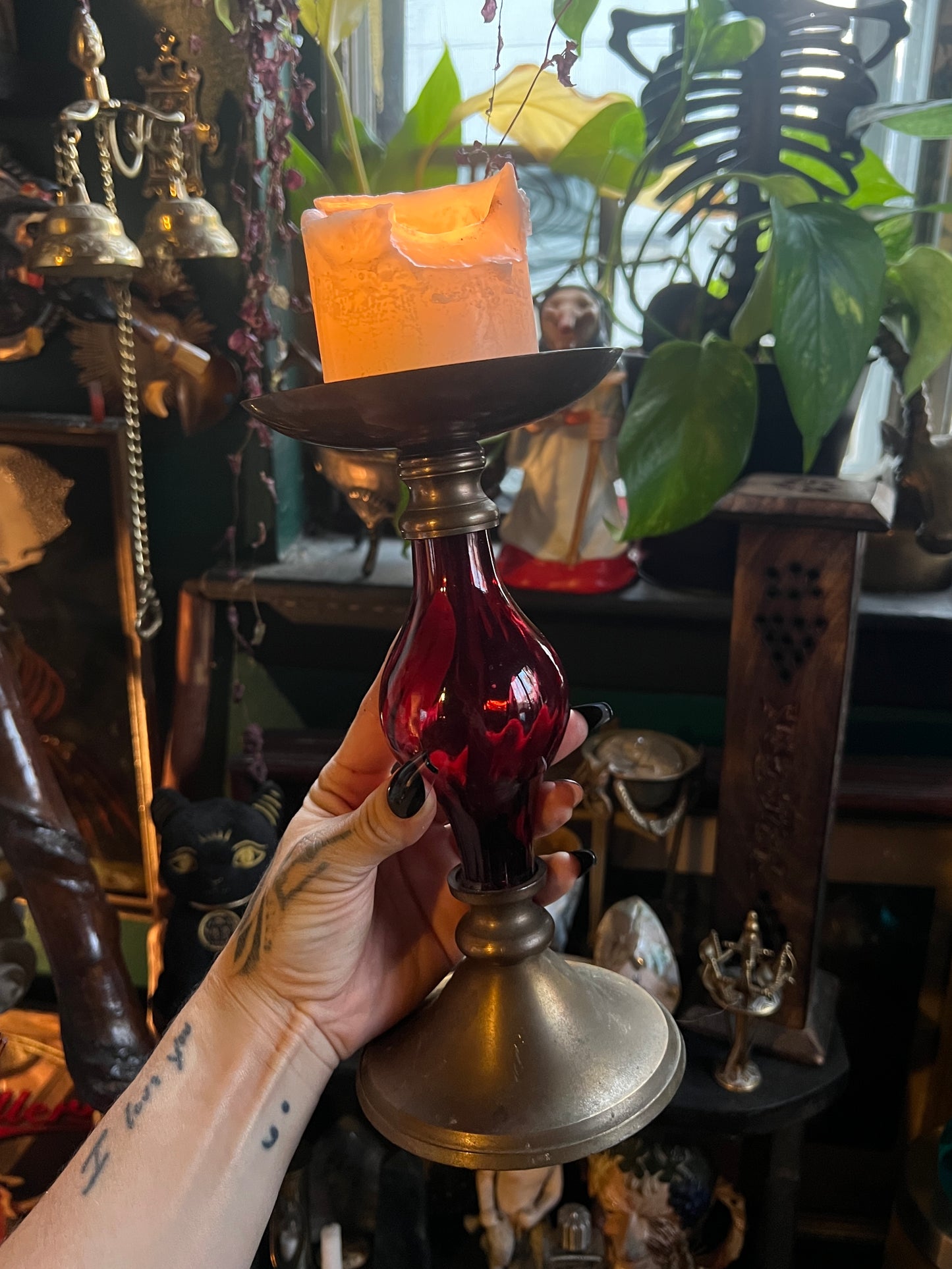 Ruby Red Pillar Candle Holder