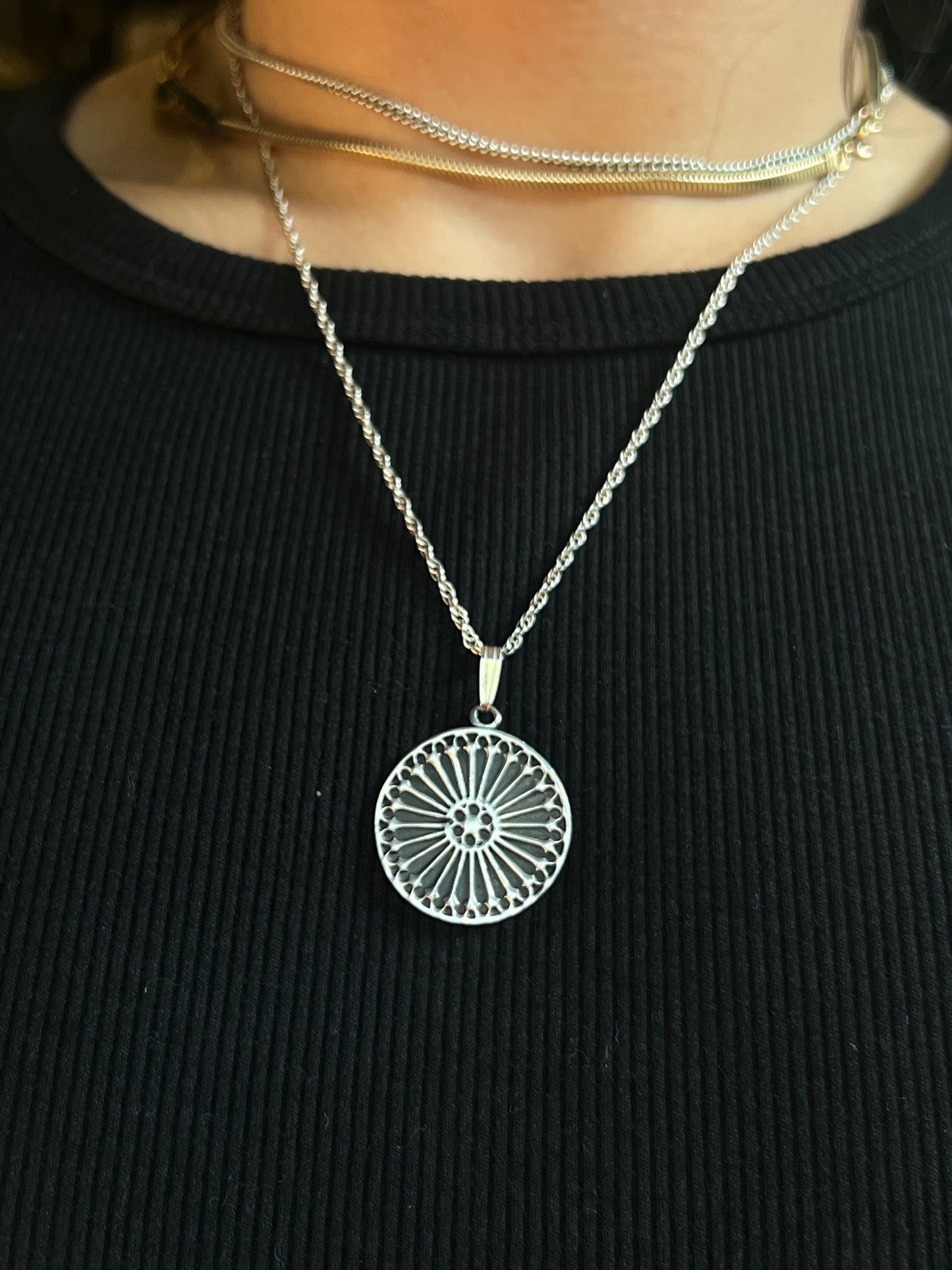 Sterling Rose Window Pendant Necklace