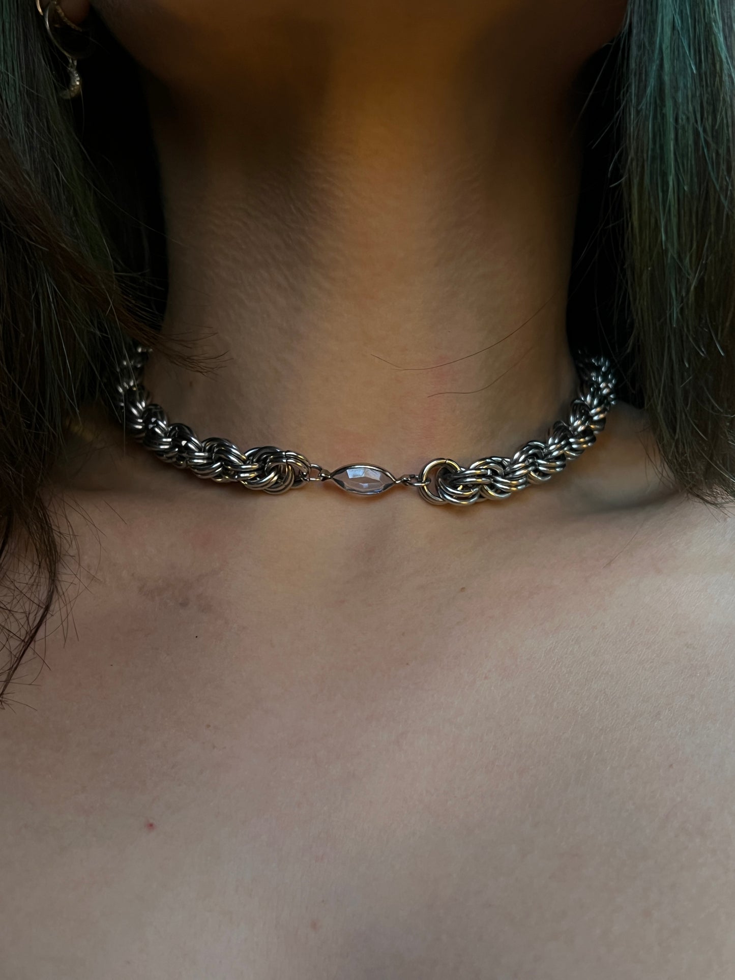 Blue Marquise Chainmaille Choker Necklace