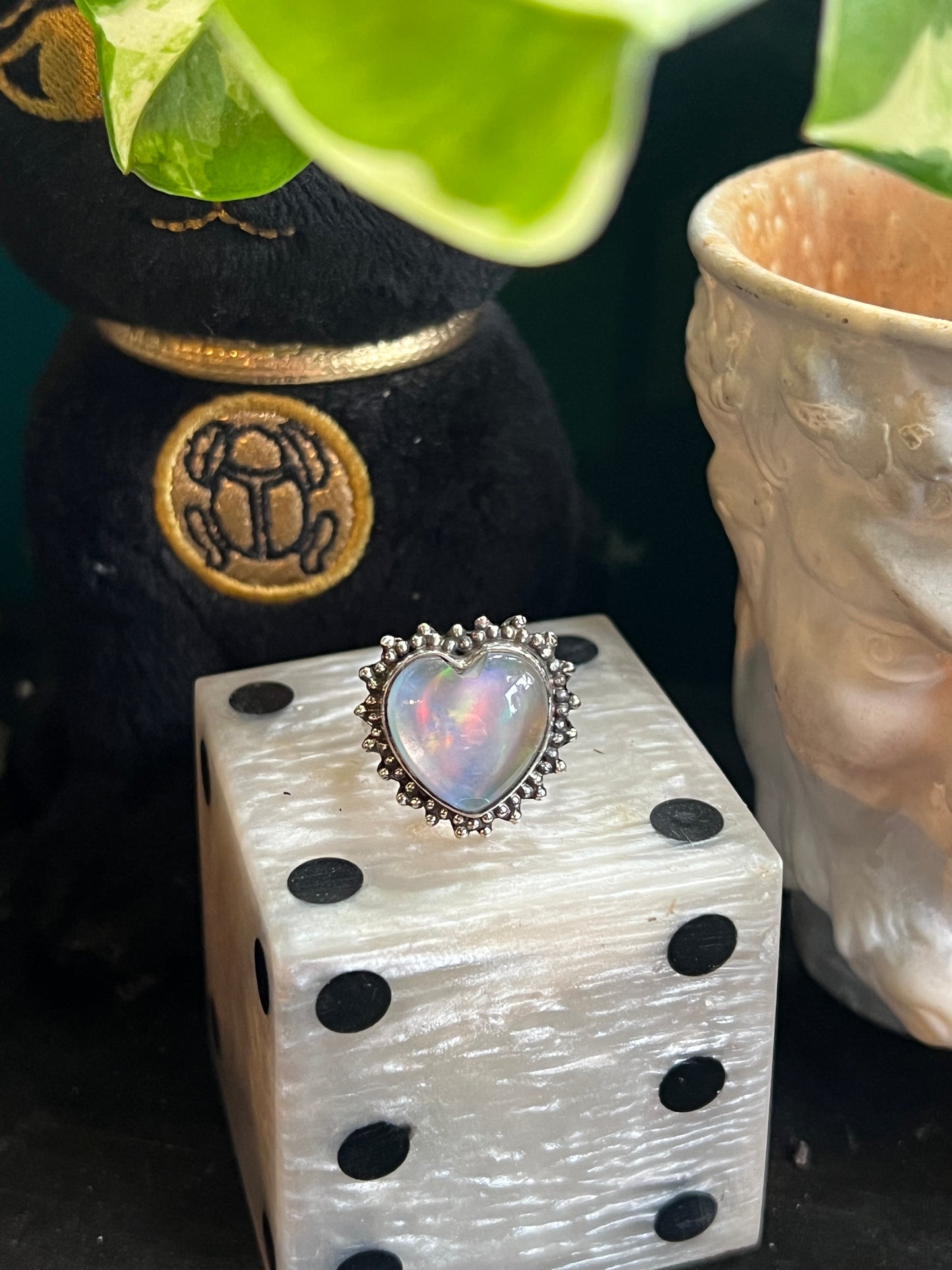 Sterling Silver Aurora Opal Heart Ring