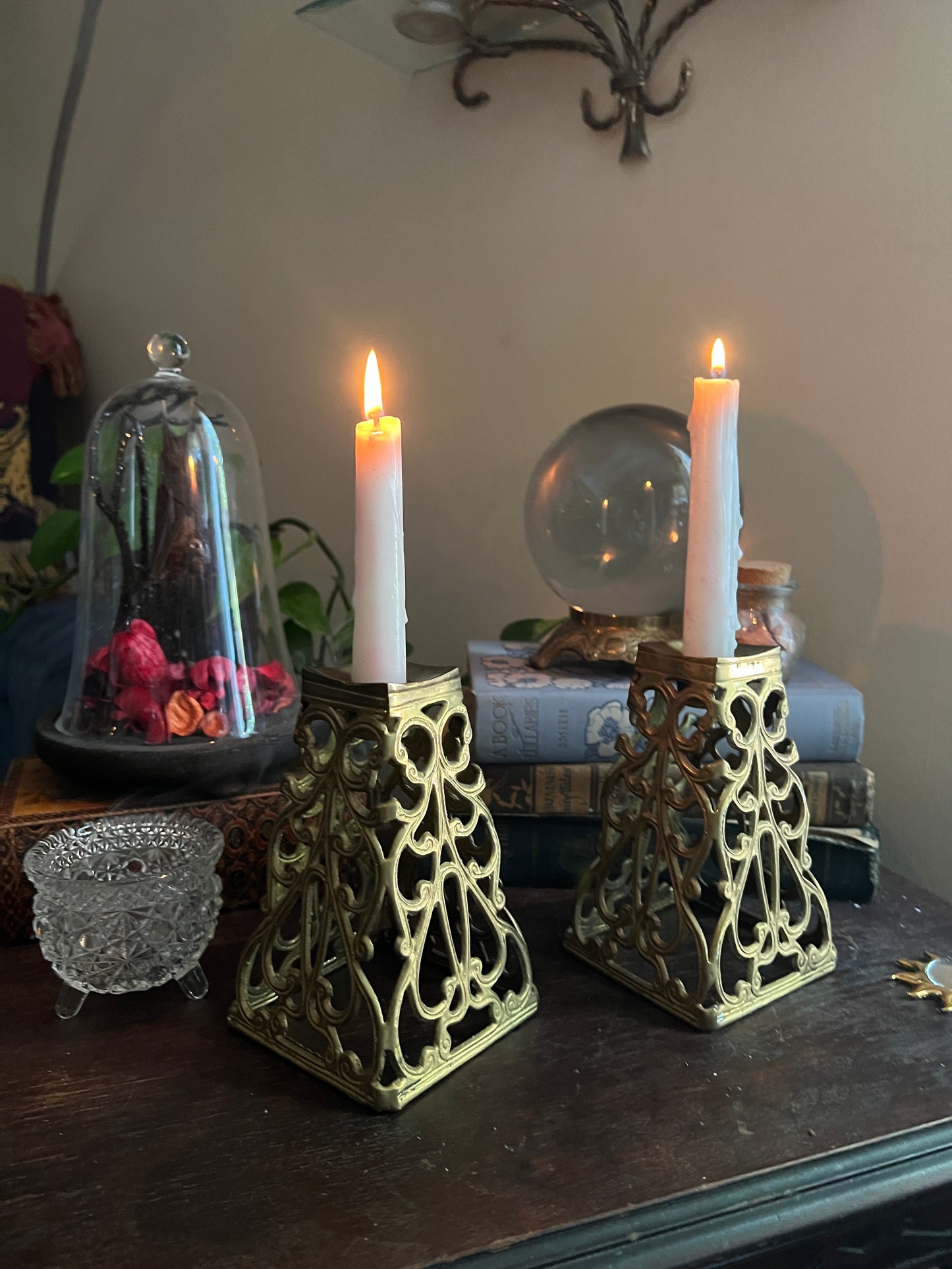 Vintage Brass Reticulated Candleholders - Pair