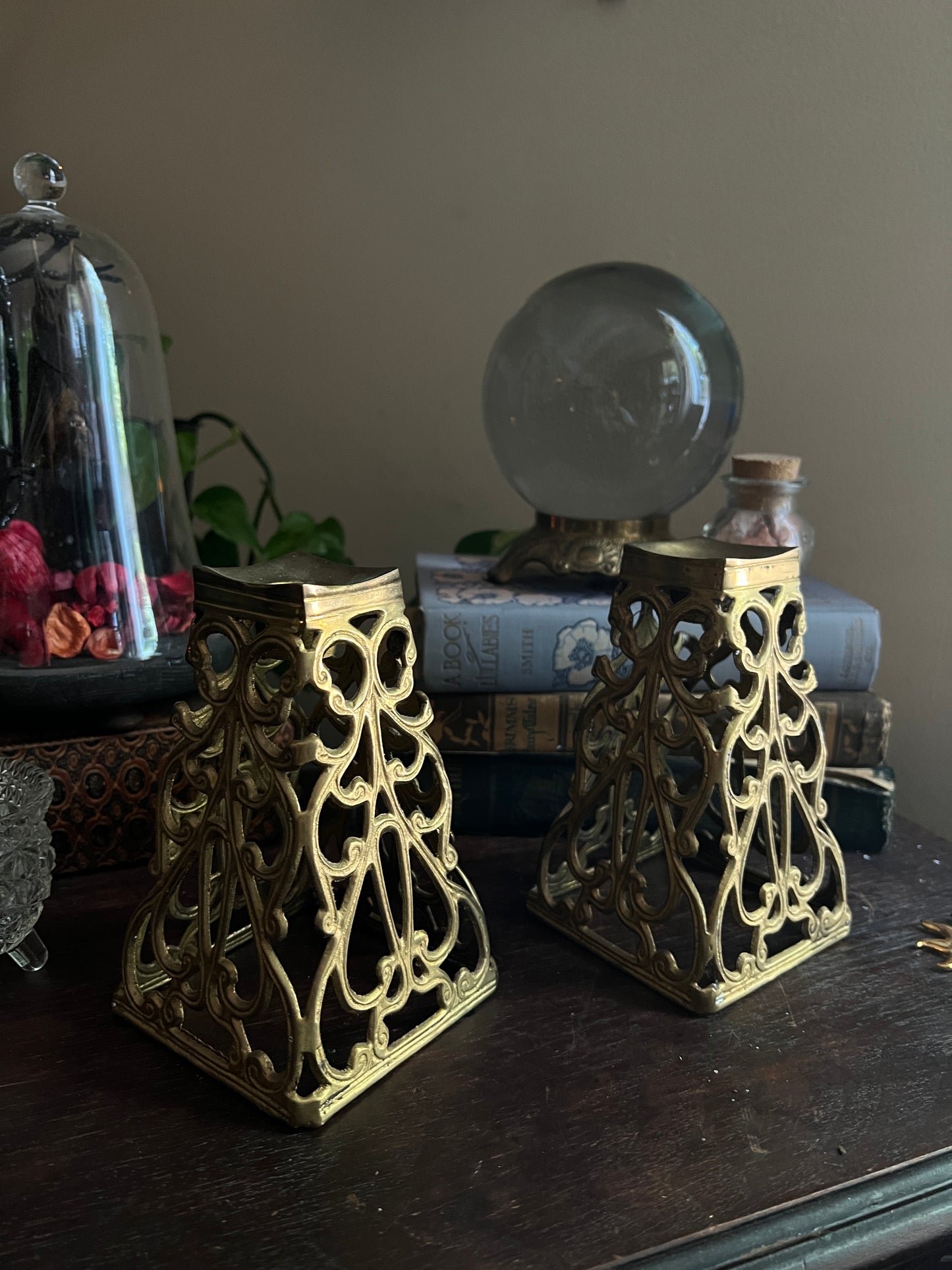 Vintage Brass Reticulated Candleholders - Pair