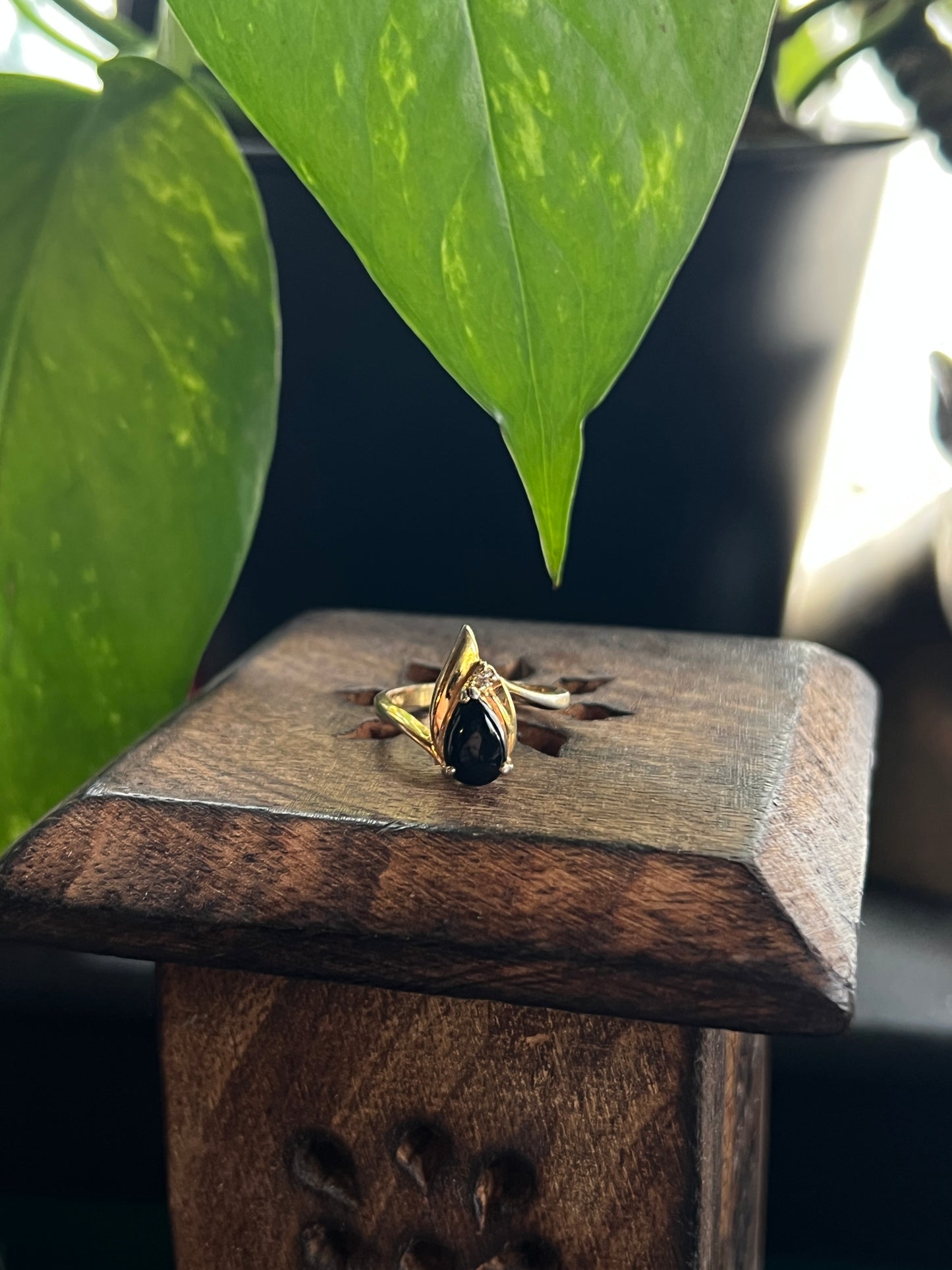 Teardrop Black Onyx Yellow Gold Finish Ring