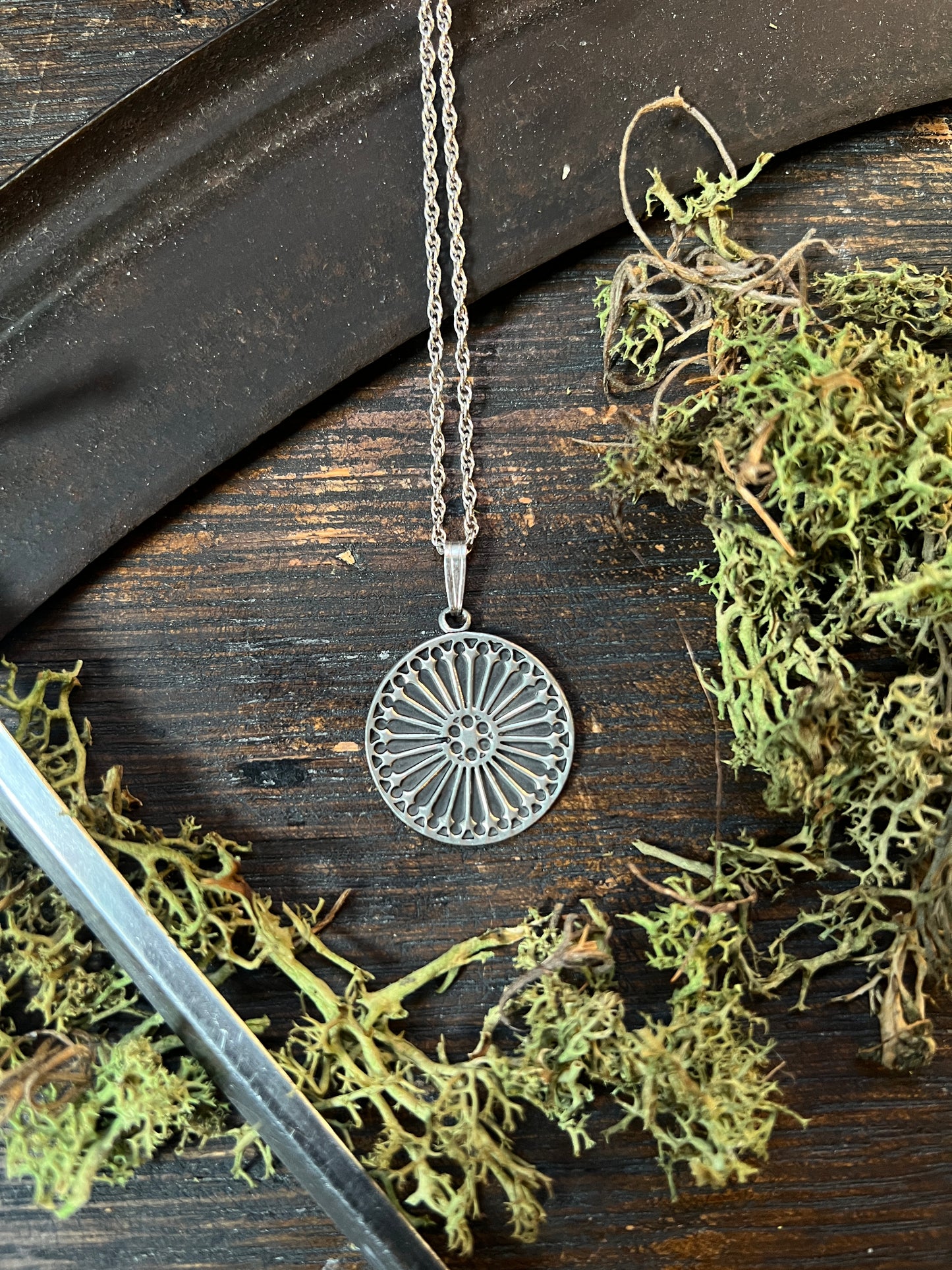 Sterling Rose Window Pendant Necklace