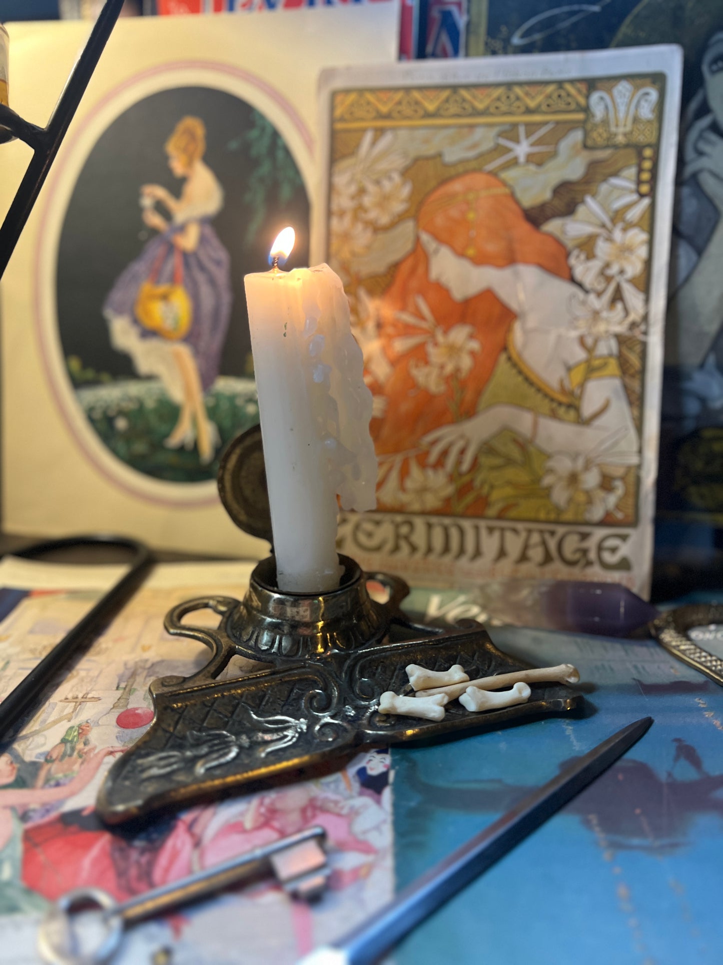 Brass Art Nouveau Style Inkwell