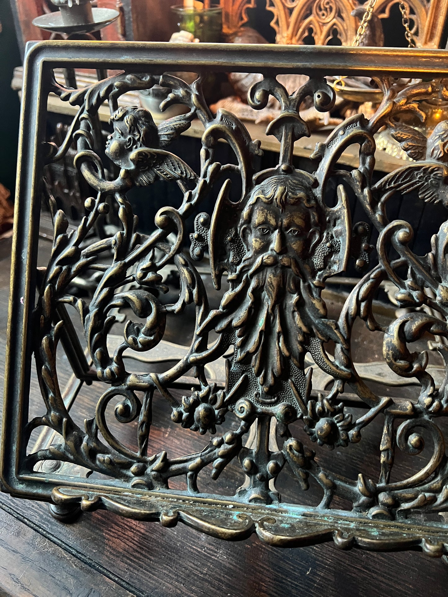 Bronze Green Man & Cherub Book Stand