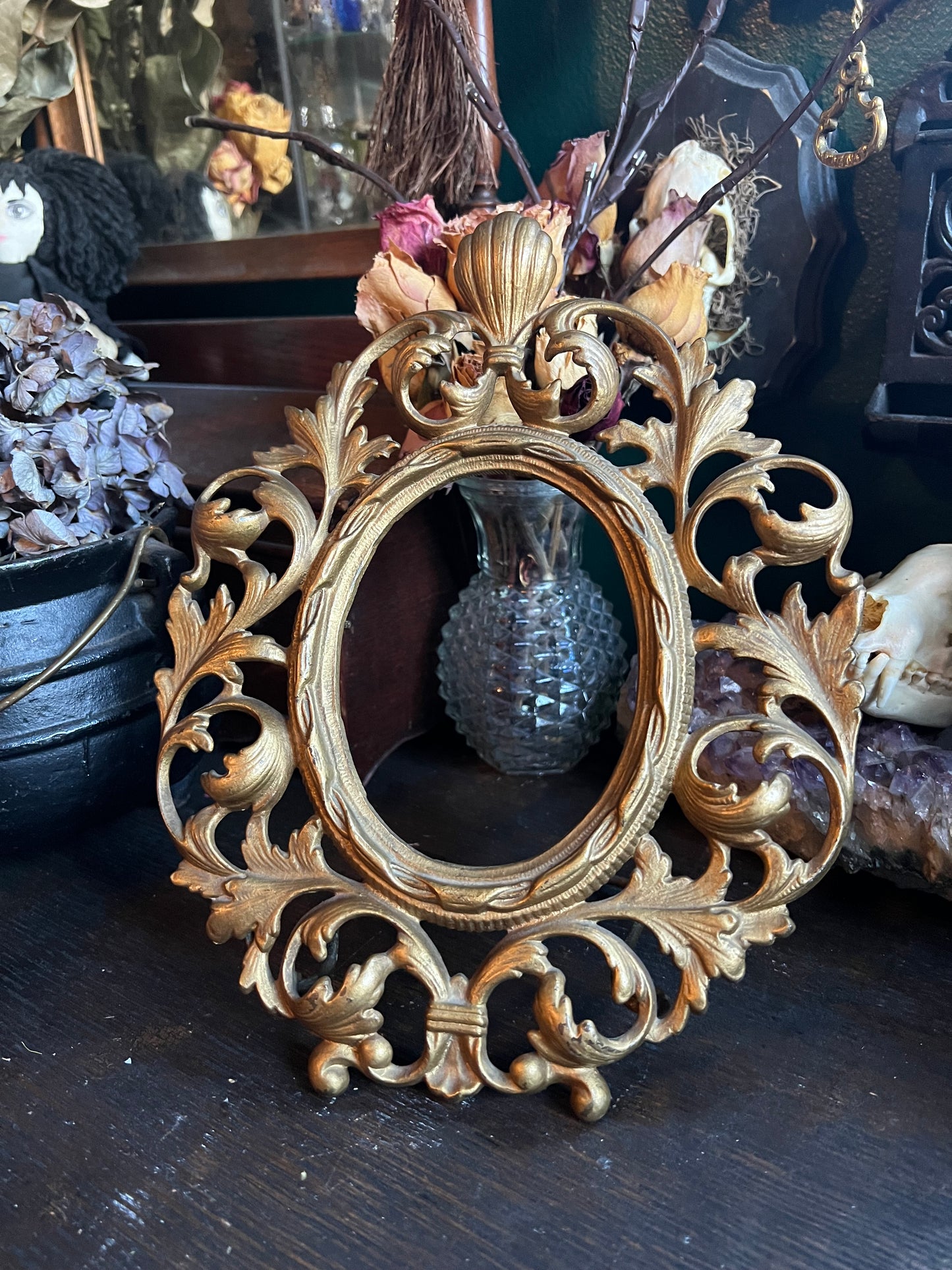 Antique Cast Iron Oval Photo Frame