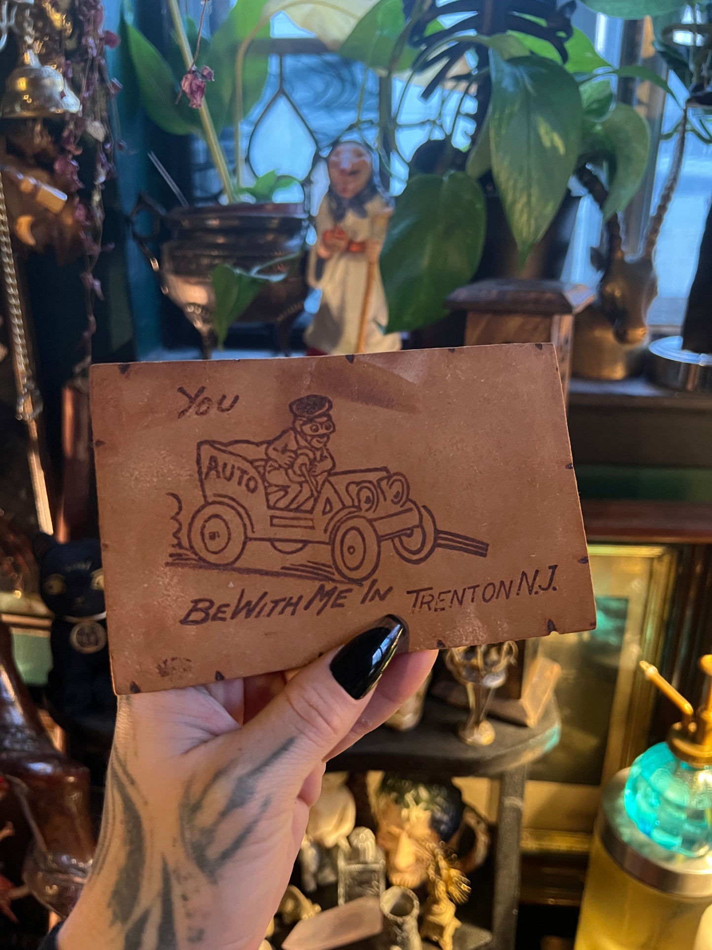 “You auto be with me in Trenton, NJ” leather postcard