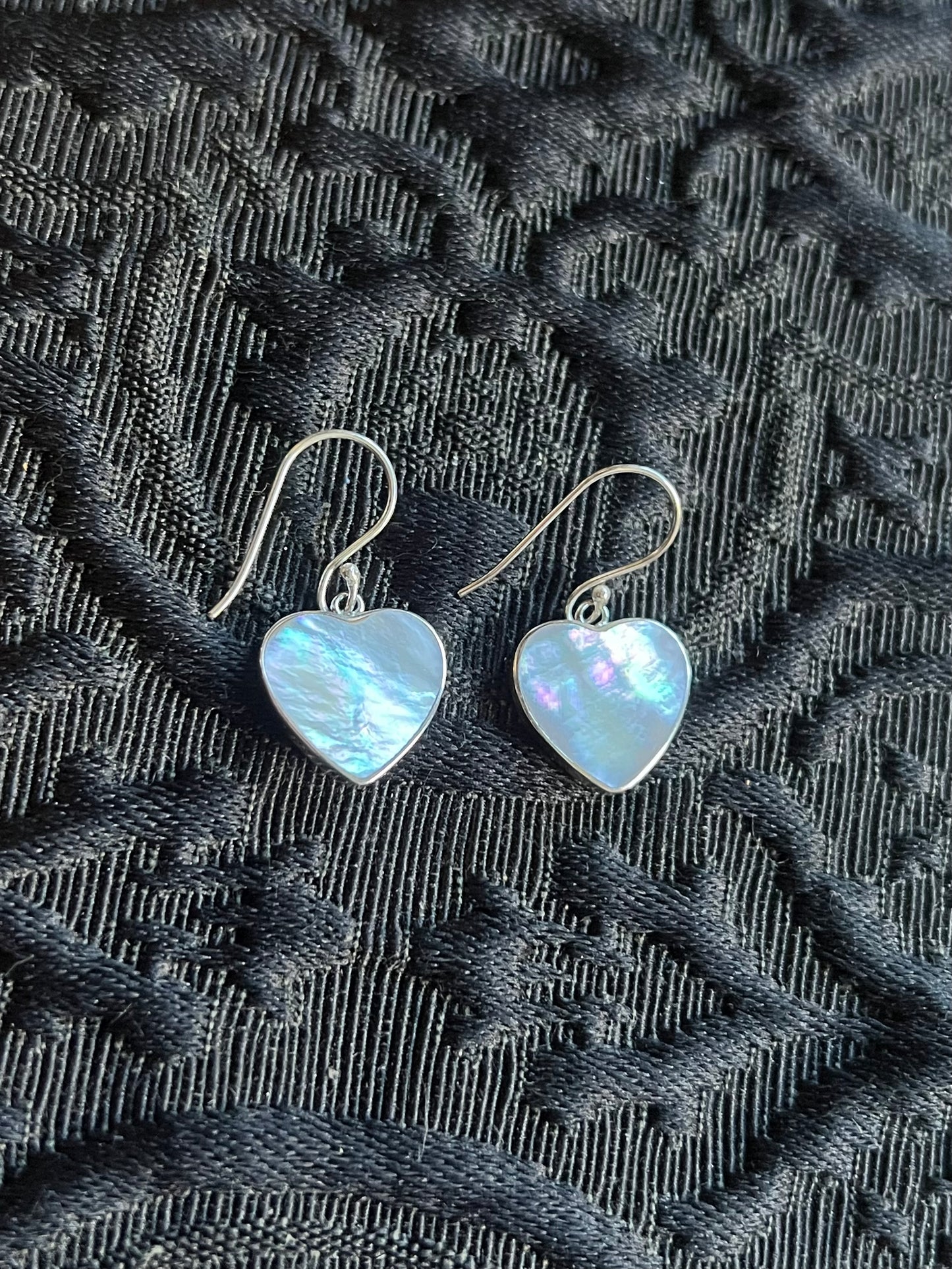 Sterling Silver Mother of Pearl Heart Shaped Earrings