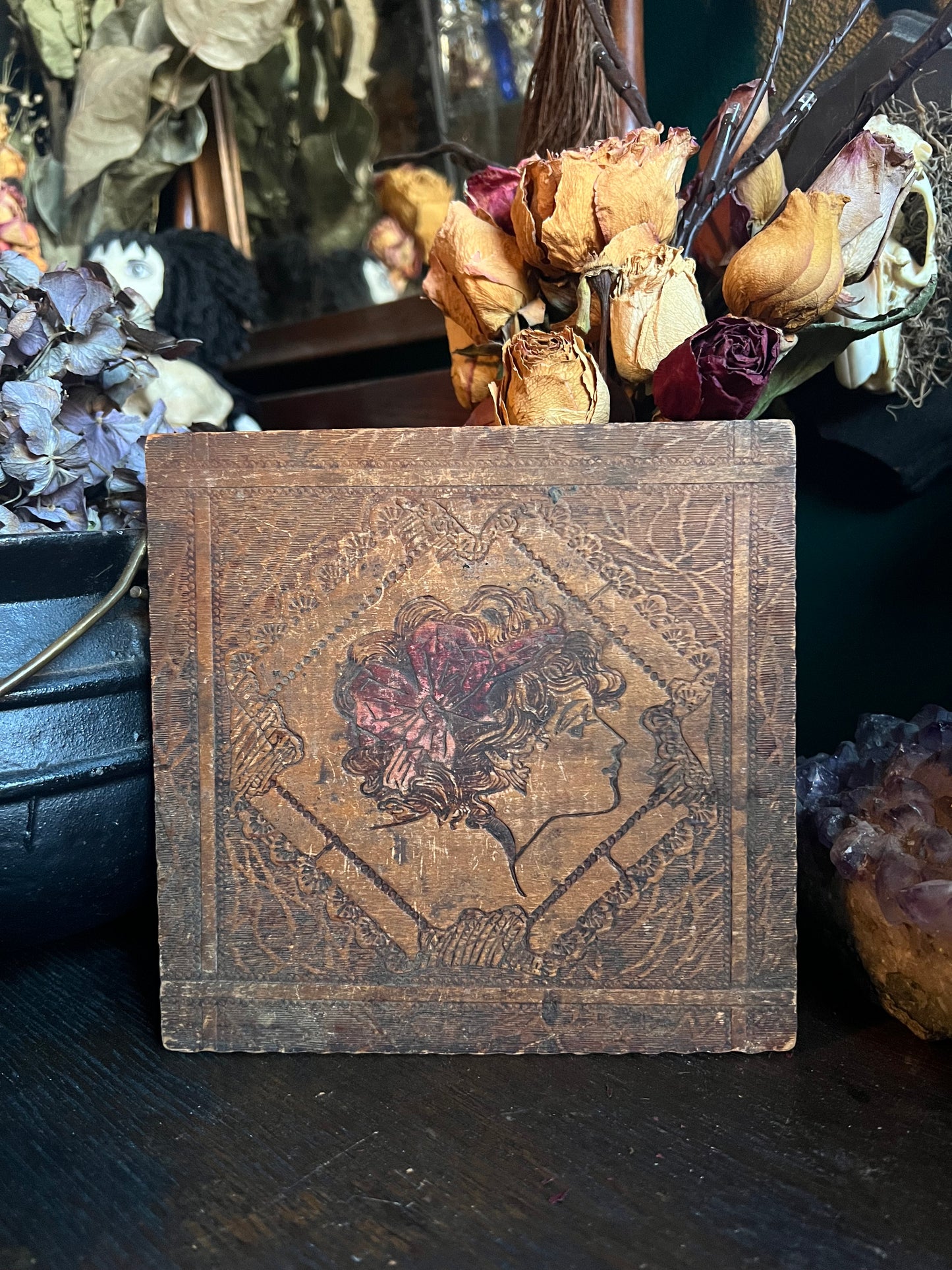 Antique Art Nouveau Pyrography