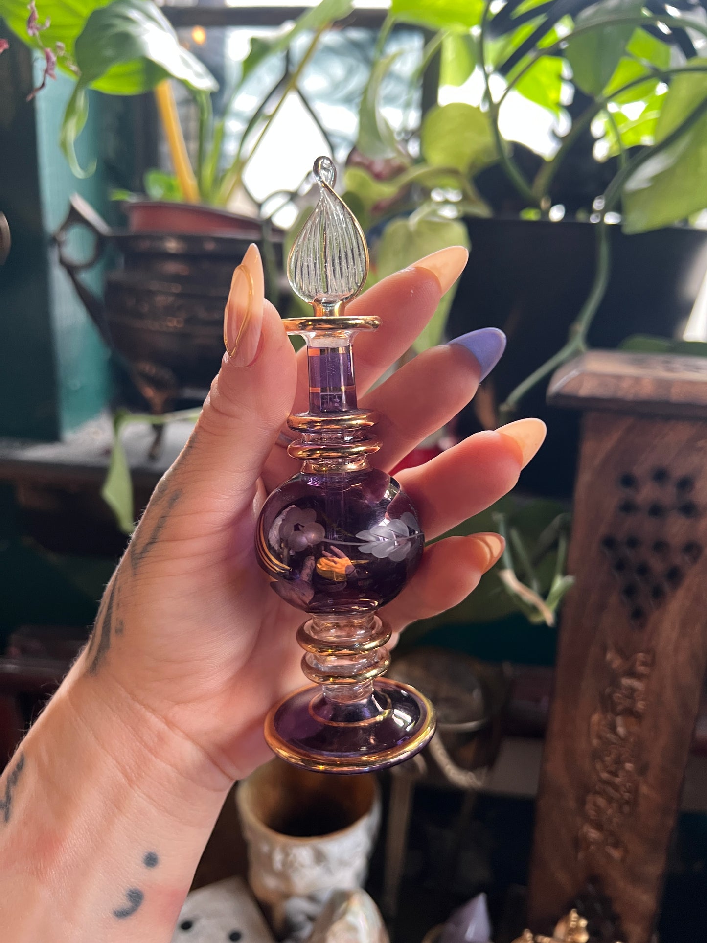 Amethyst Egyptian Glass Perfume Bottle