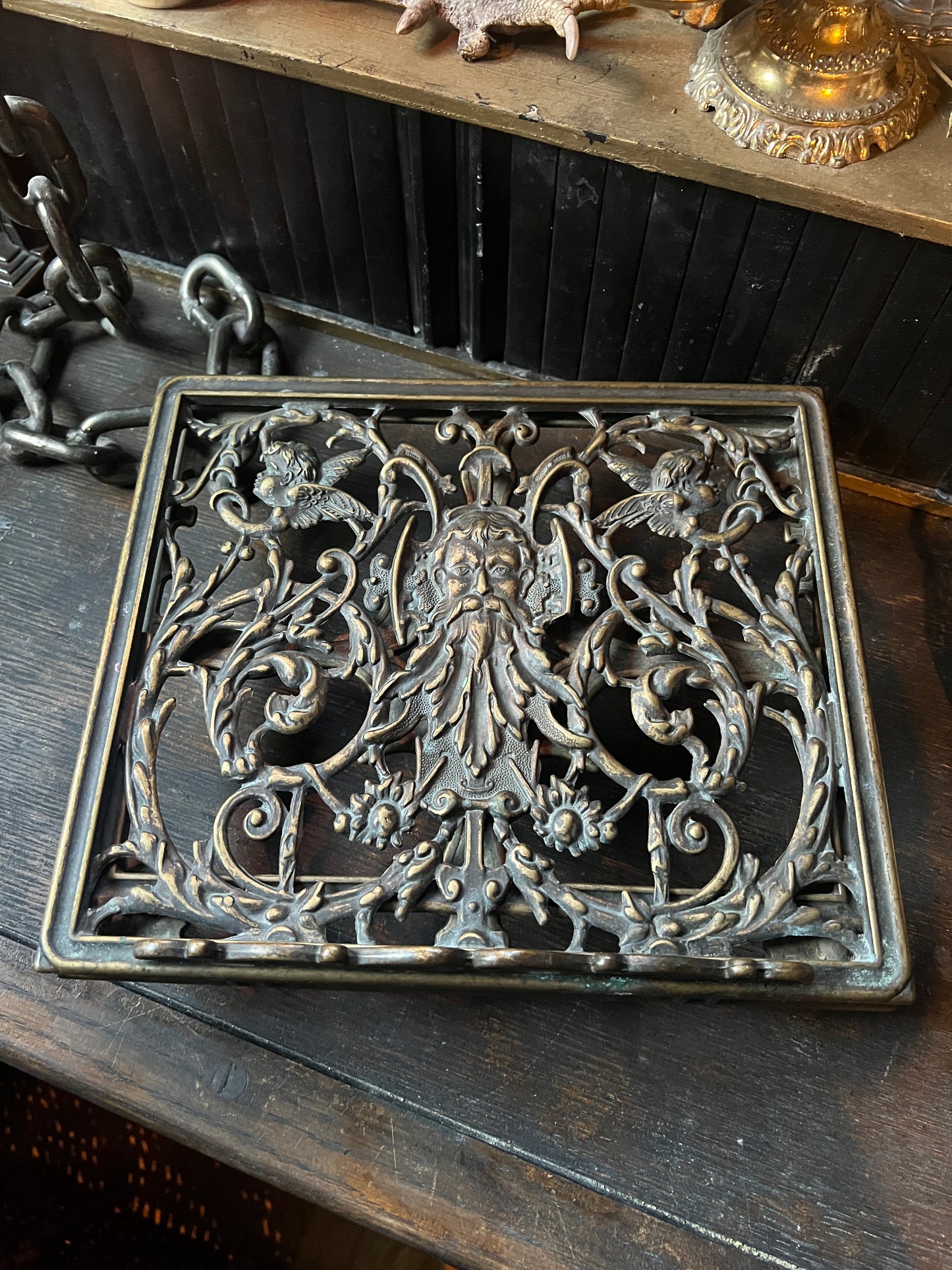 Bronze Green Man & Cherub Book Stand