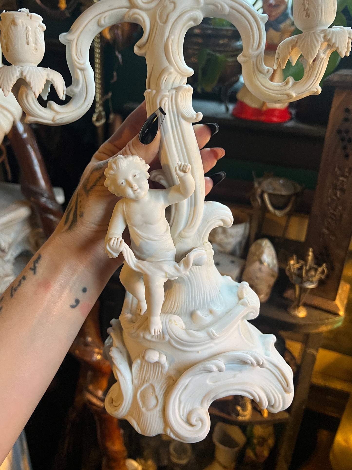 Italian Porcelain Cherub Candelabra