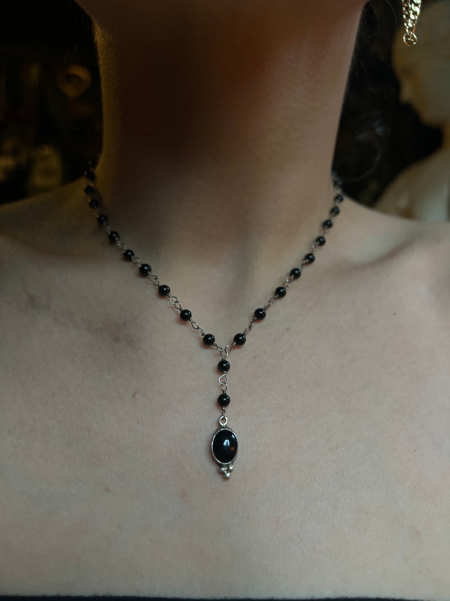 Sterling Black Onyx Beaded Necklace
