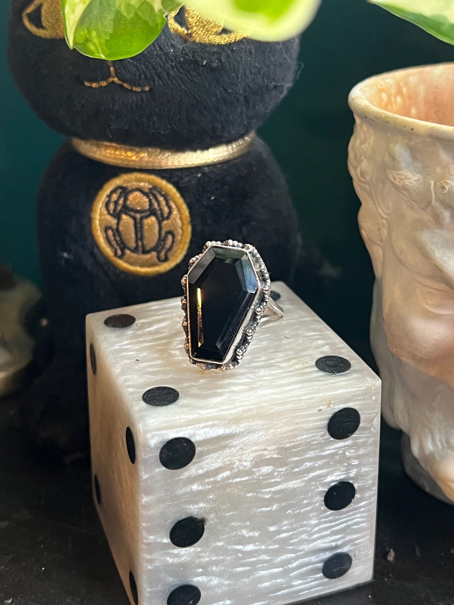 Sterling Black Onyx Coffin Ring