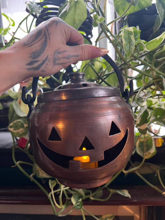 Copper Halloween Pumpkin Jack-O'-Lantern Candle Holder