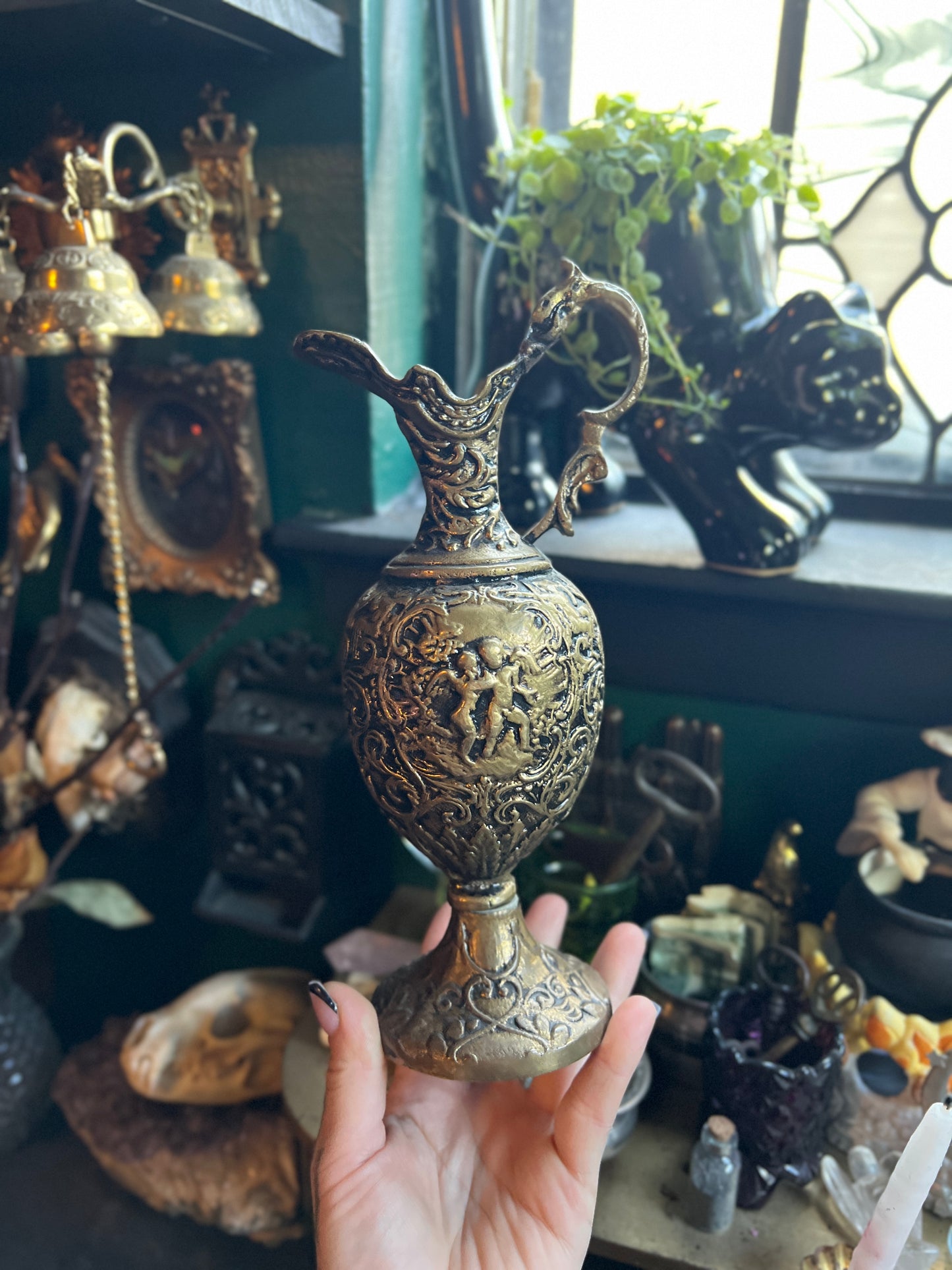 Antique Bronze Cherub Pitcher