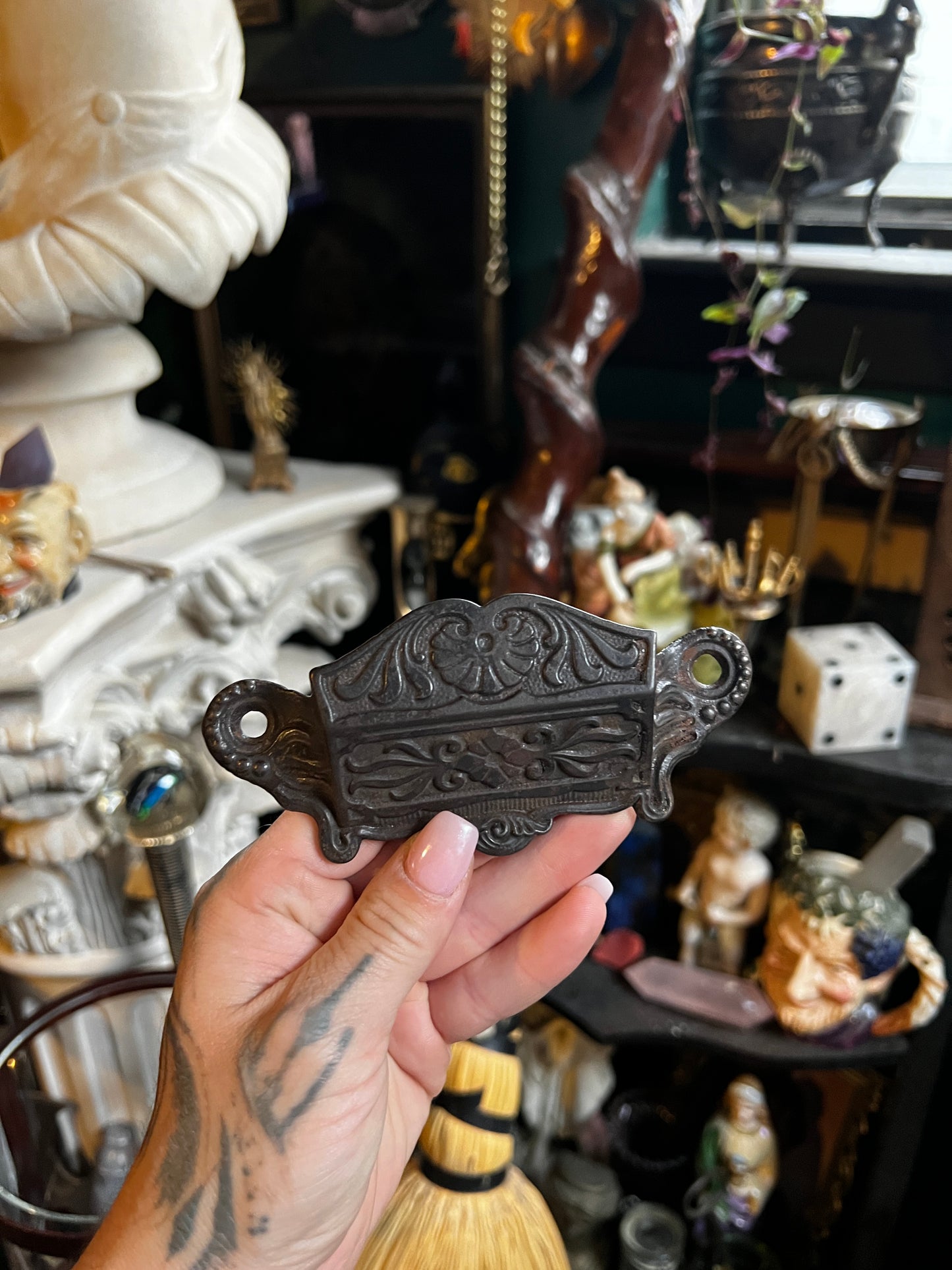 Vintage Black Cast Iron Victorian Match Holder