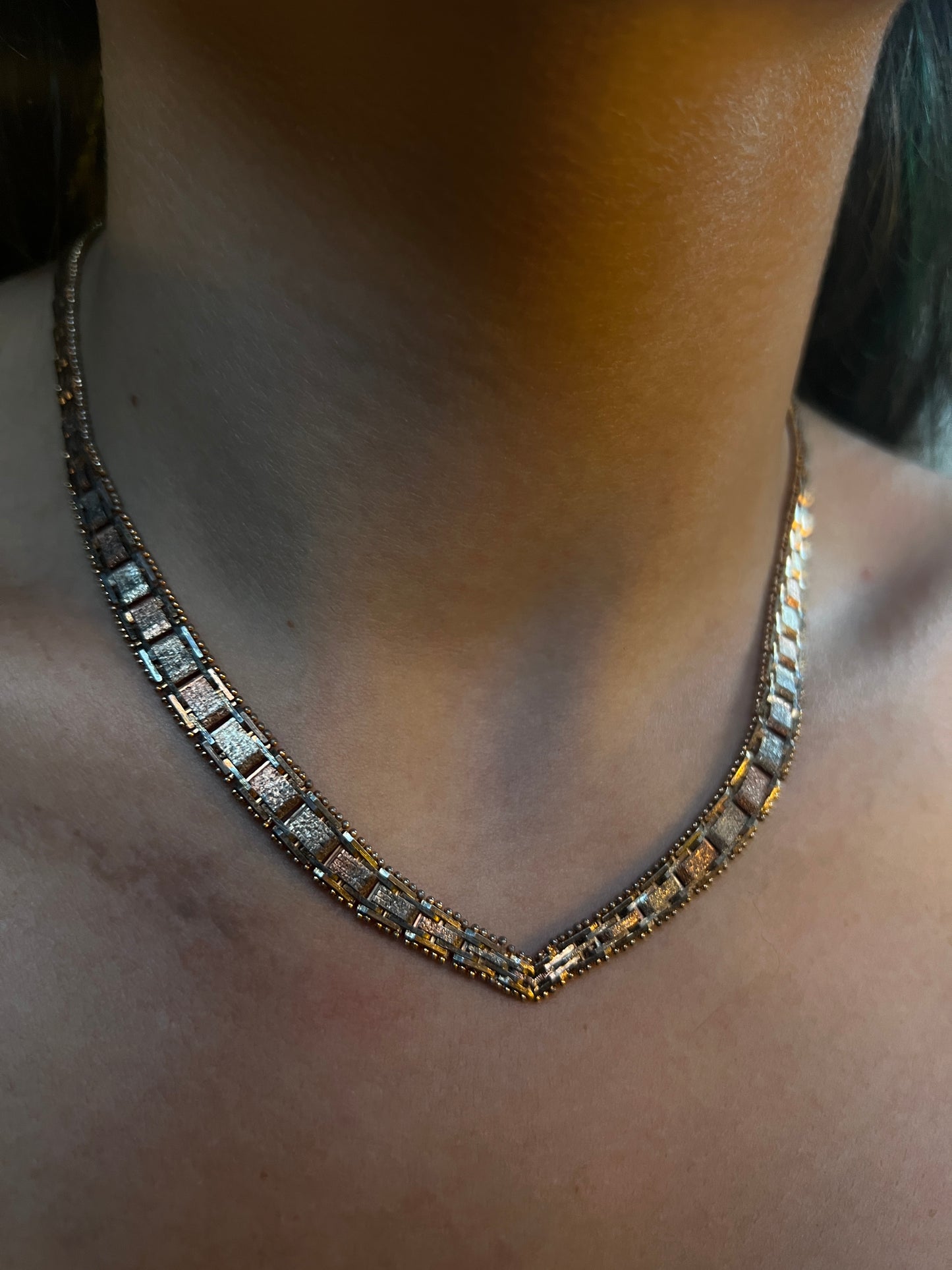 Italian 925 Tri-Color Chevron Necklace