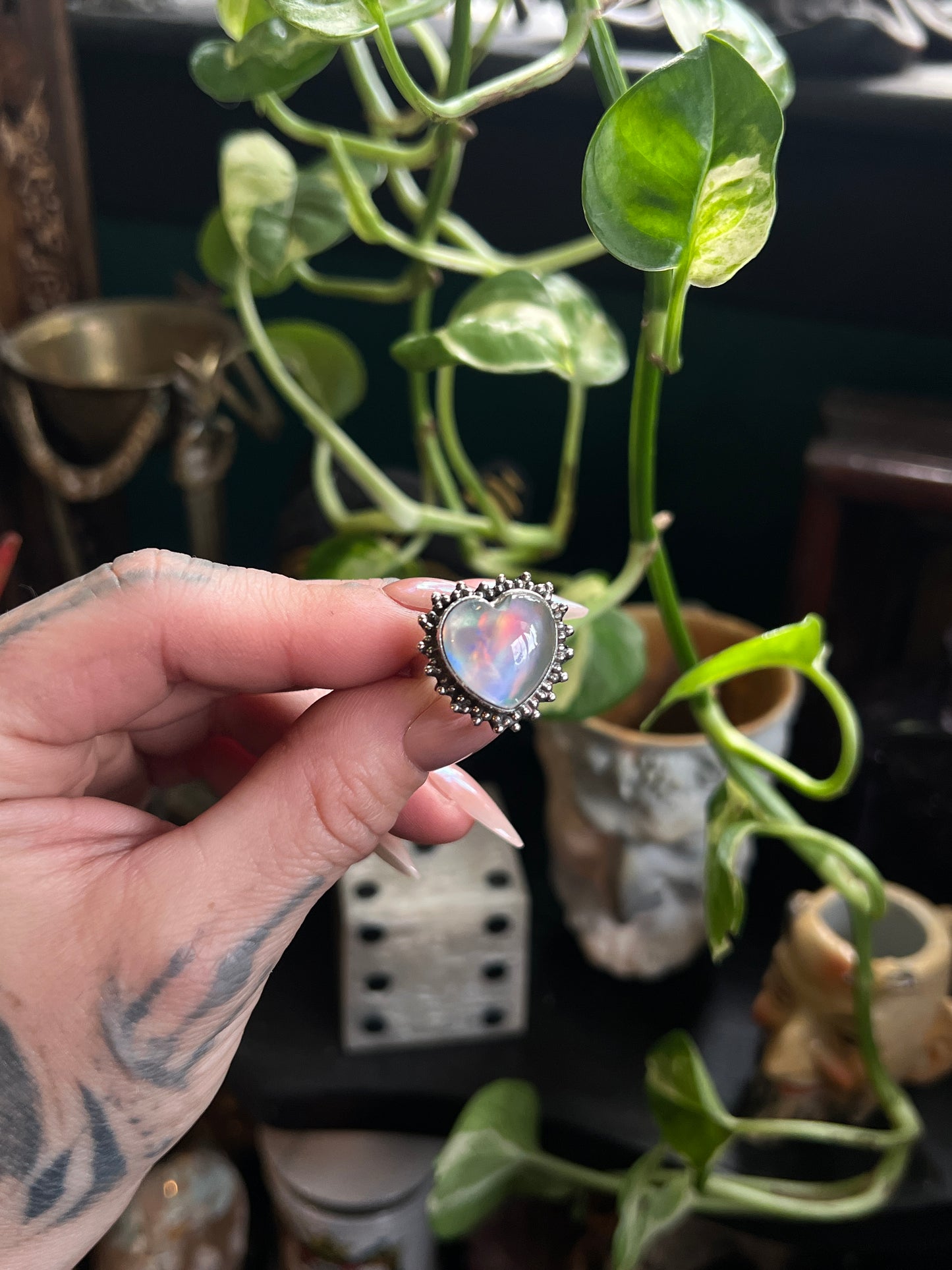Sterling Silver Aurora Opal Heart Ring