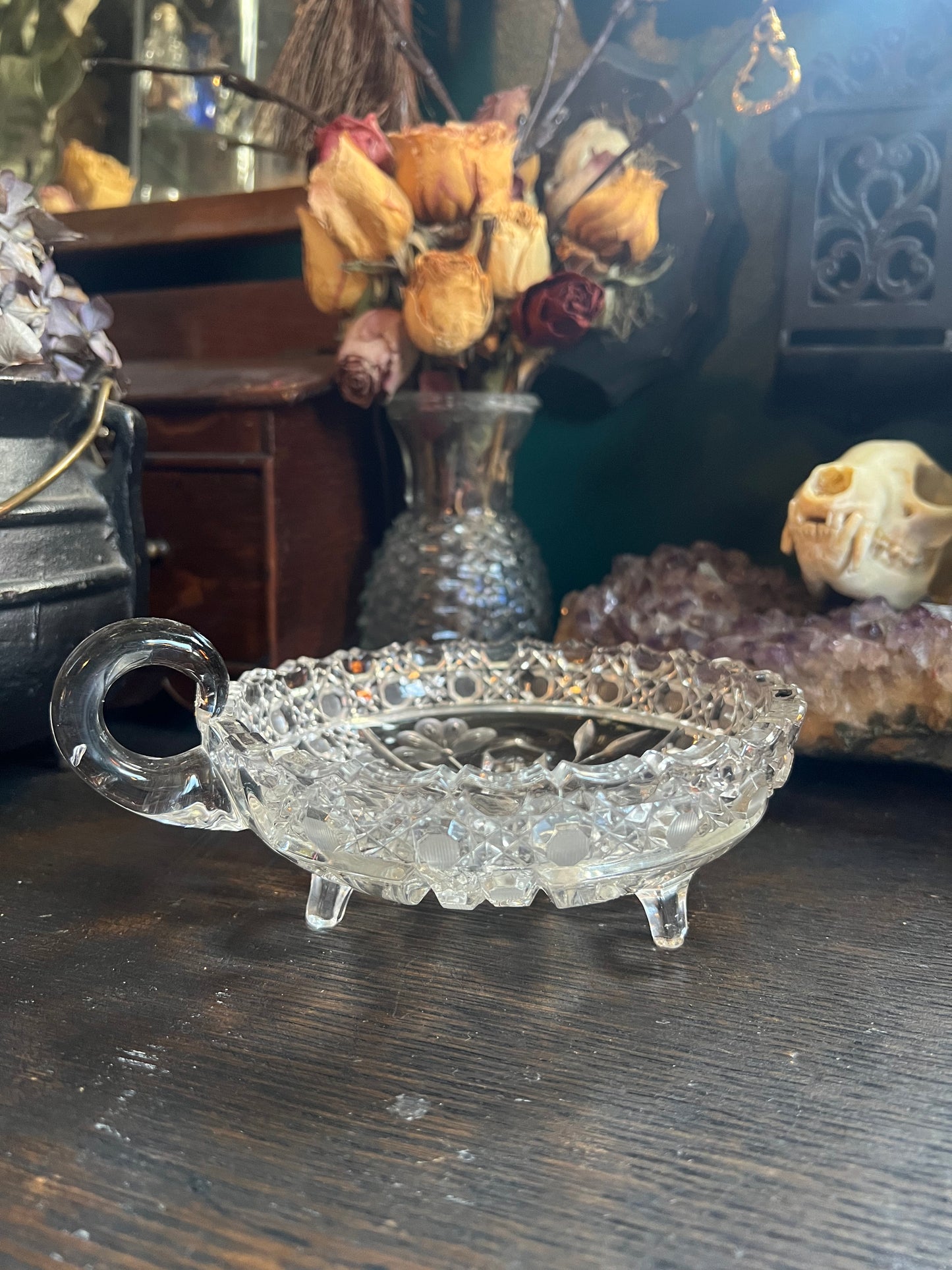 Pressed Glass Single Handle Dish