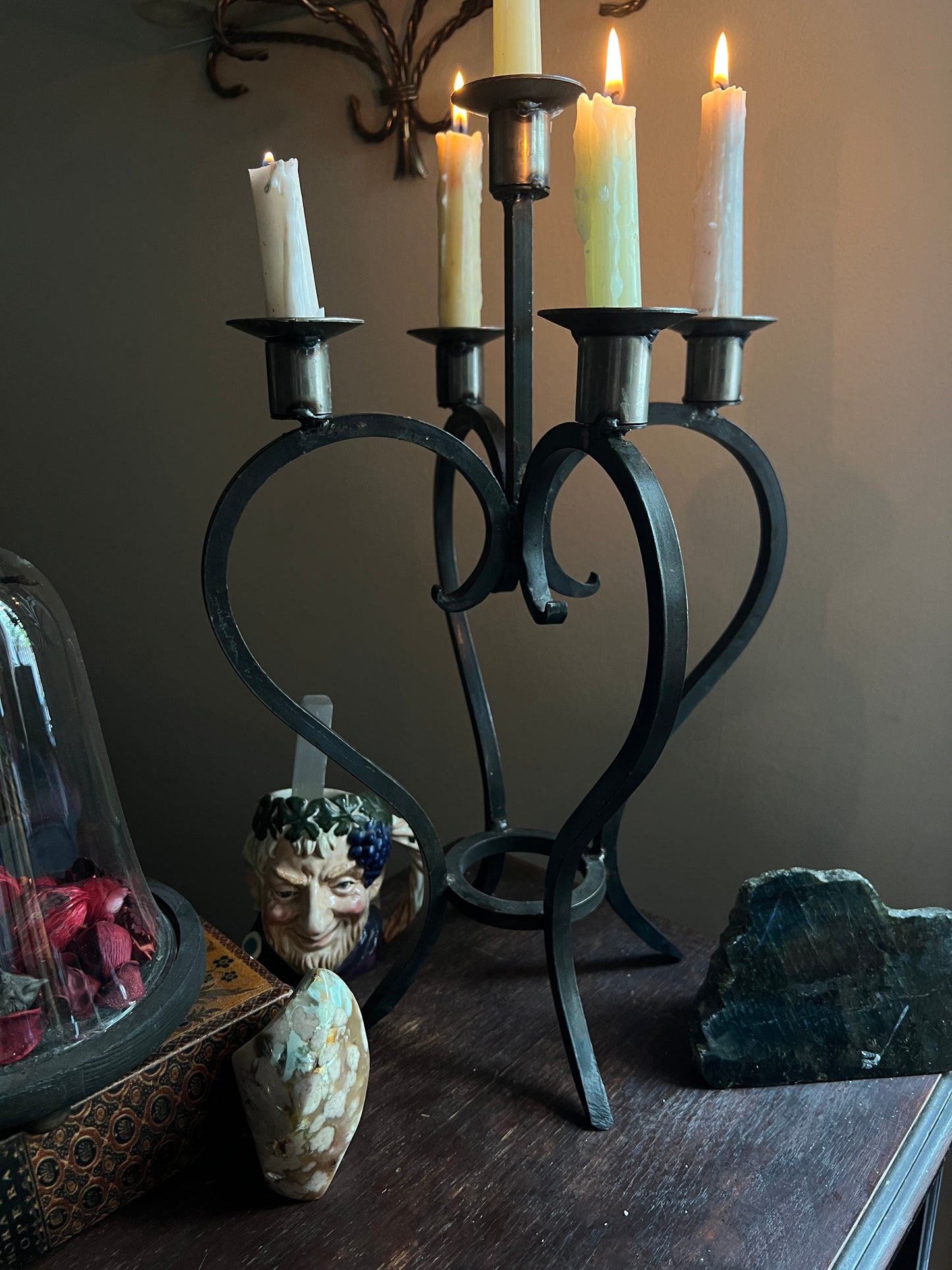 Wrought Iron Spanish Revival Heart Shaped Candelabra