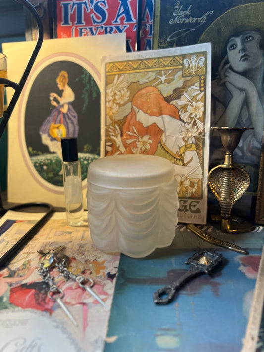 Art Deco Frosted Satin Drape Vanity Jar