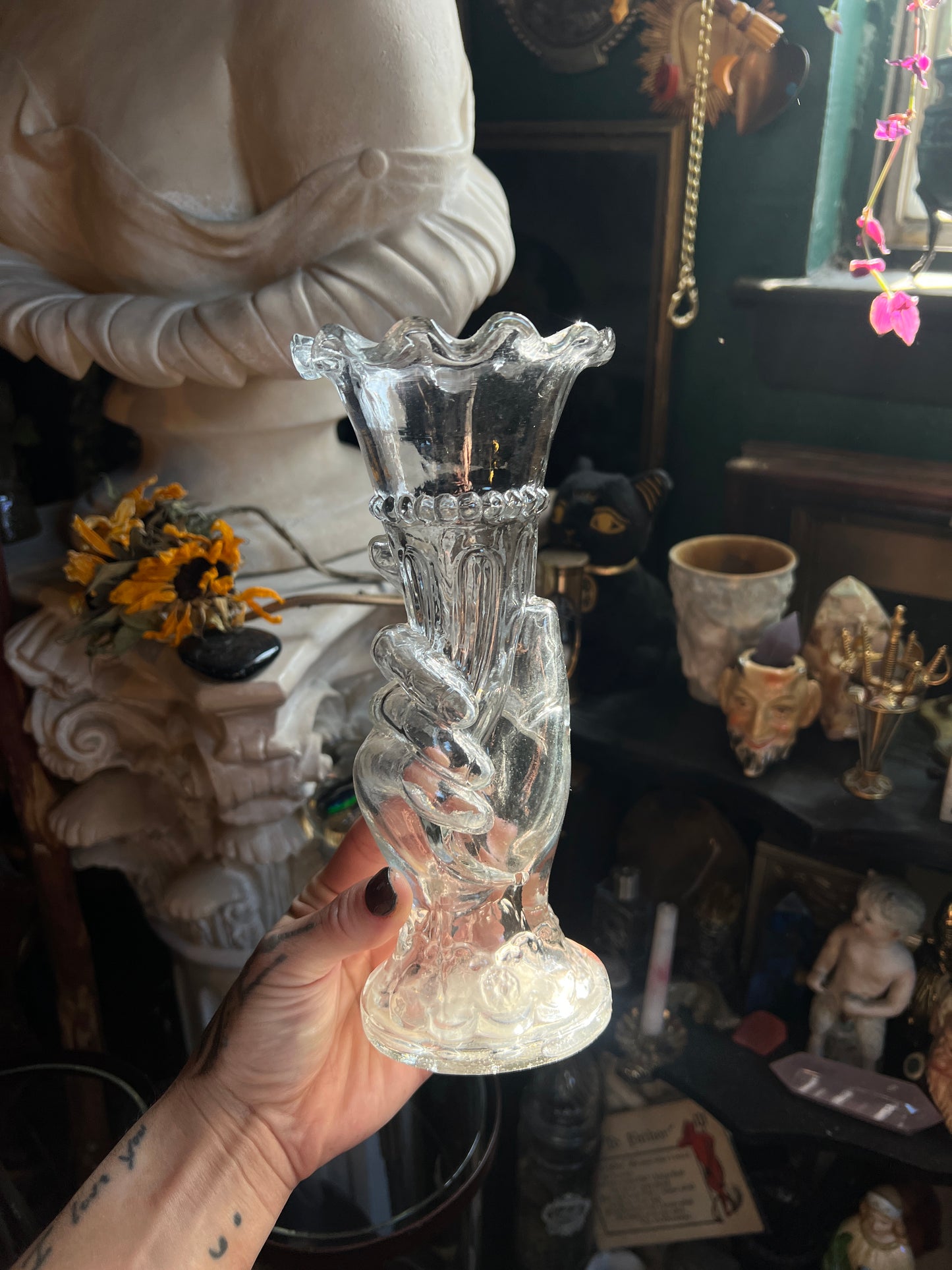 Antique Pressed Glass Hand Vase