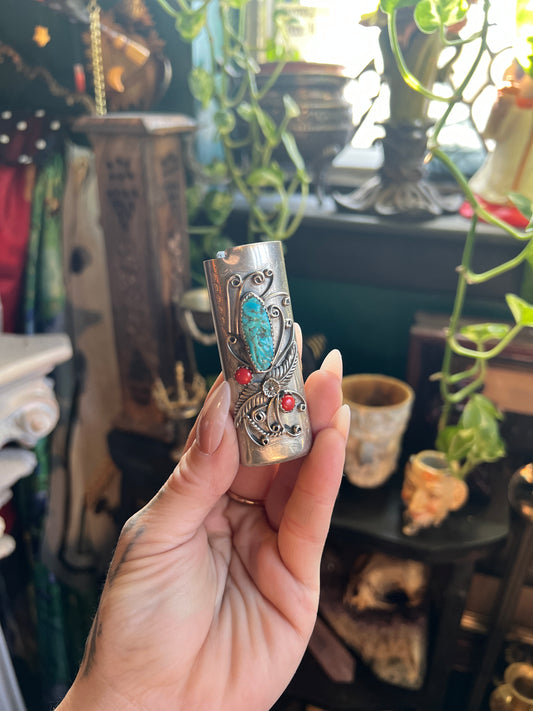 Silver Turquoise & Coral Lighter Cover