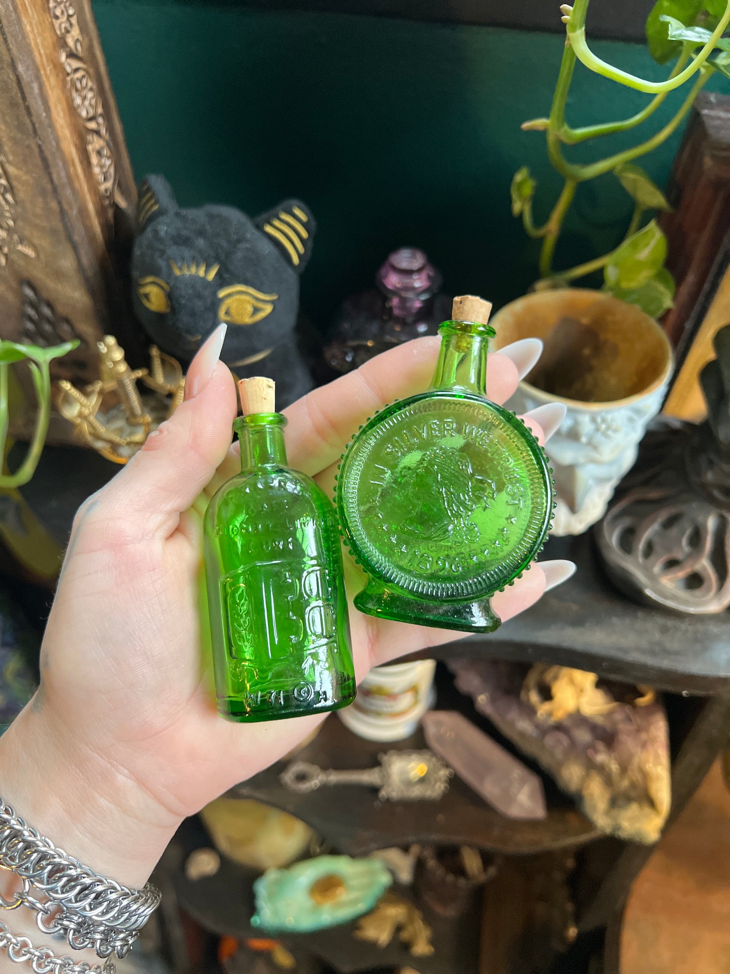 Miniature Wheaton Green Glass Bottles