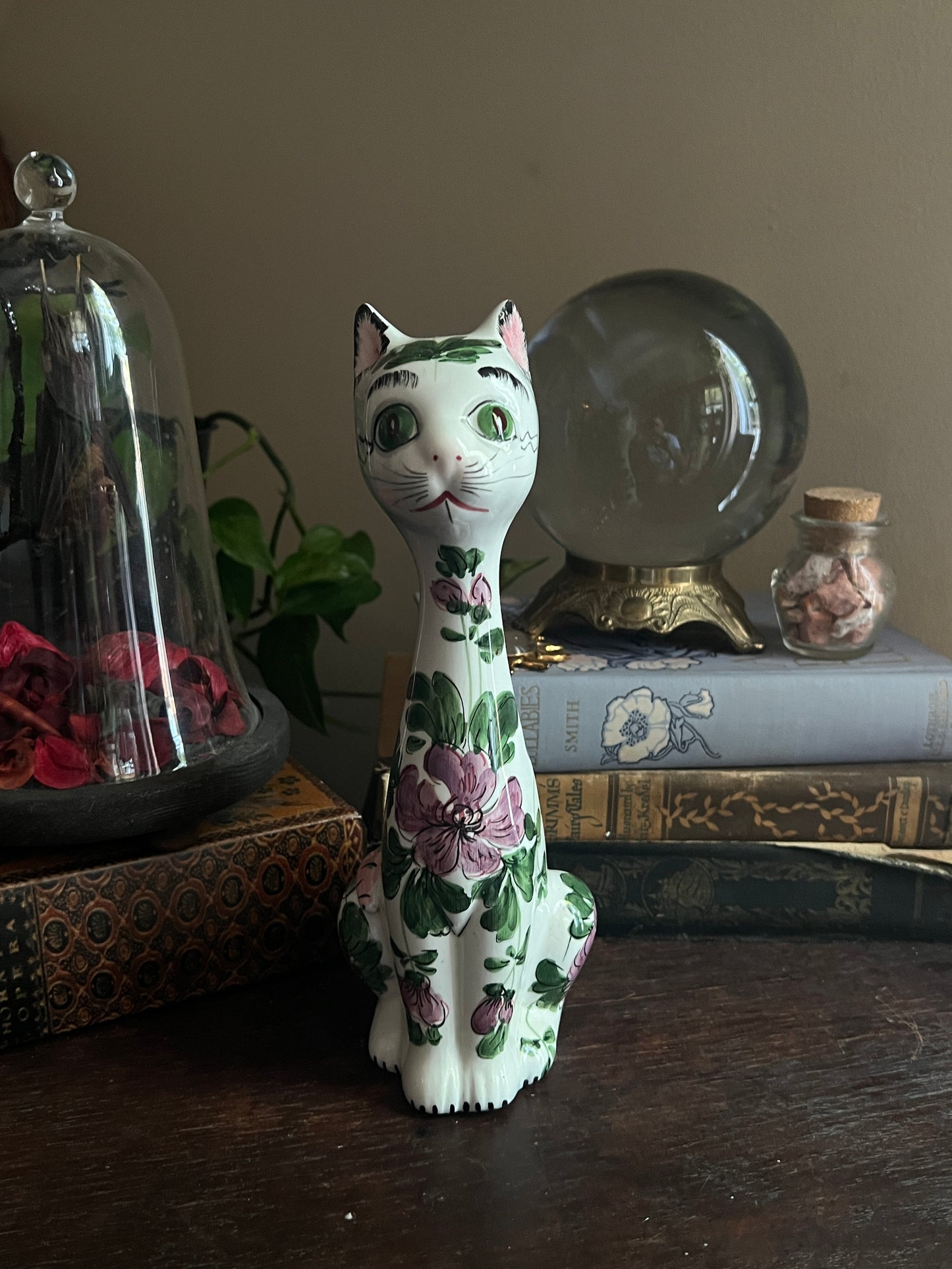 Italian Hand Painted Pottery Long Neck Cat Figurine
