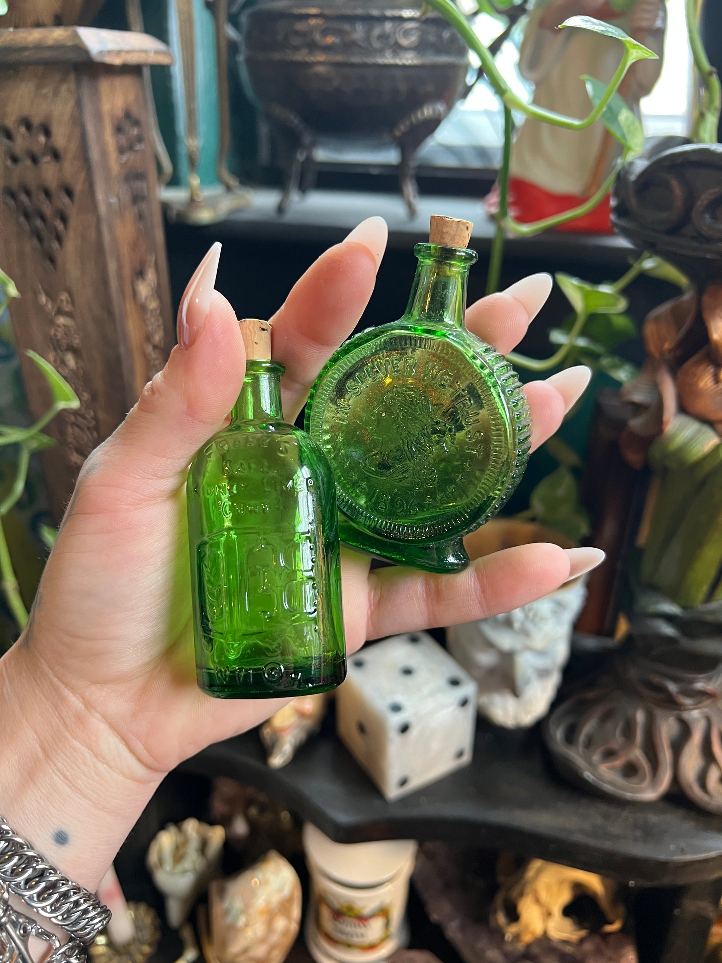 Miniature Wheaton Green Glass Bottles