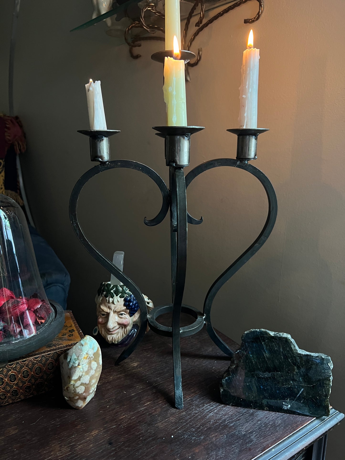 Wrought Iron Spanish Revival Heart Shaped Candelabra