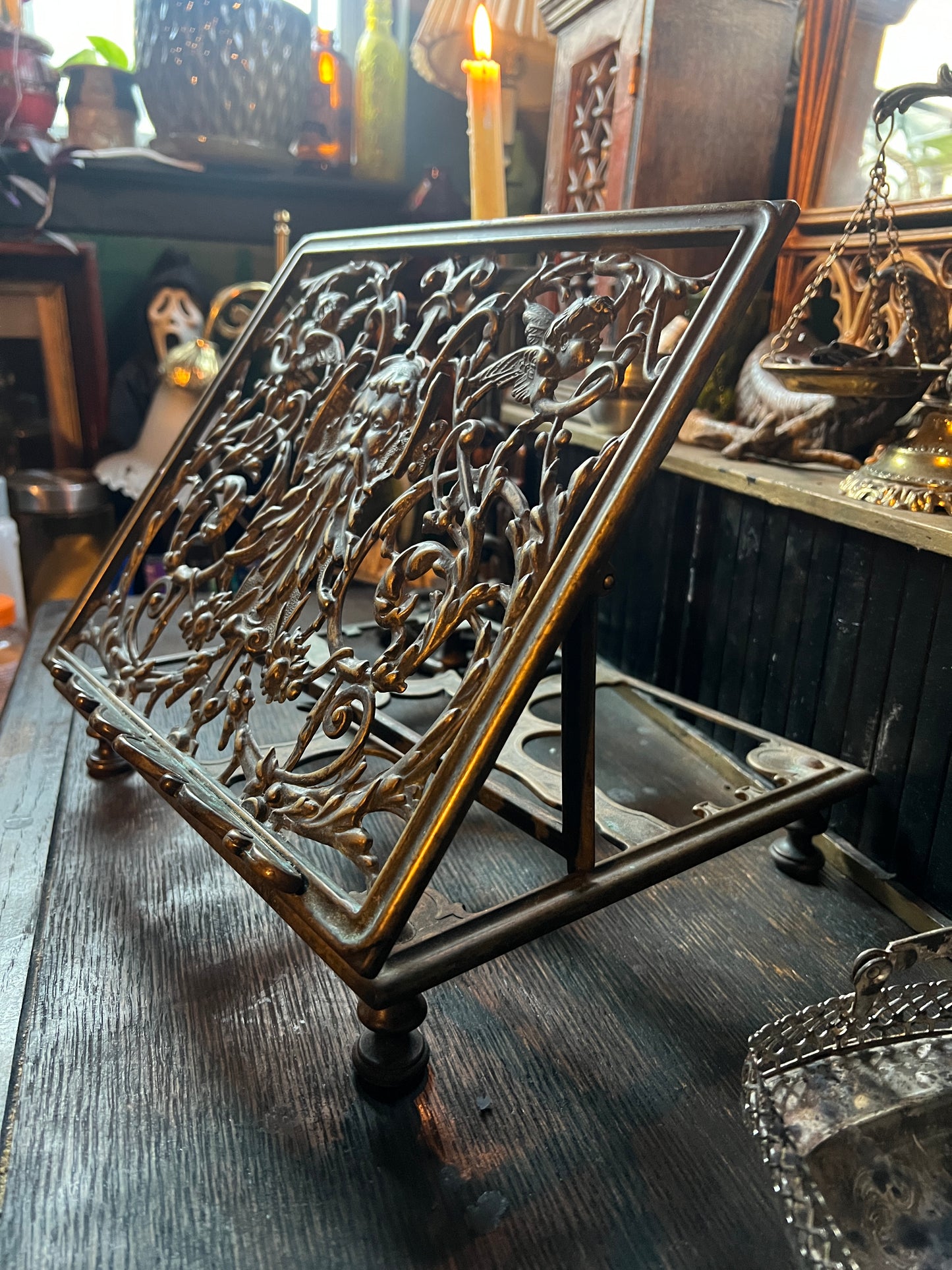 Bronze Green Man & Cherub Book Stand