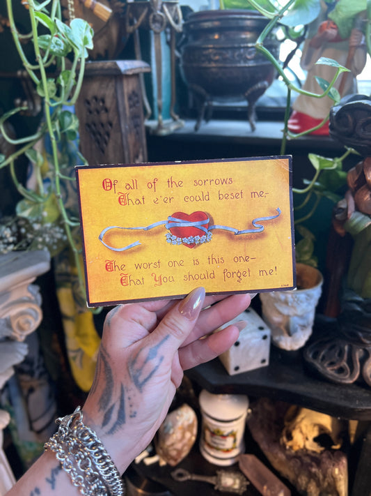 Antique Postcard - Romantic "Forget Me Not" Poem - Heart & Blue Ribbon Illustration - Early 1900s Ephemera