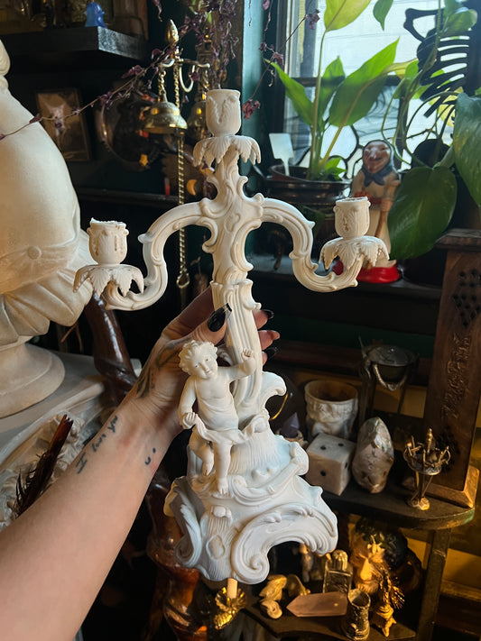 Italian Porcelain Cherub Candelabra