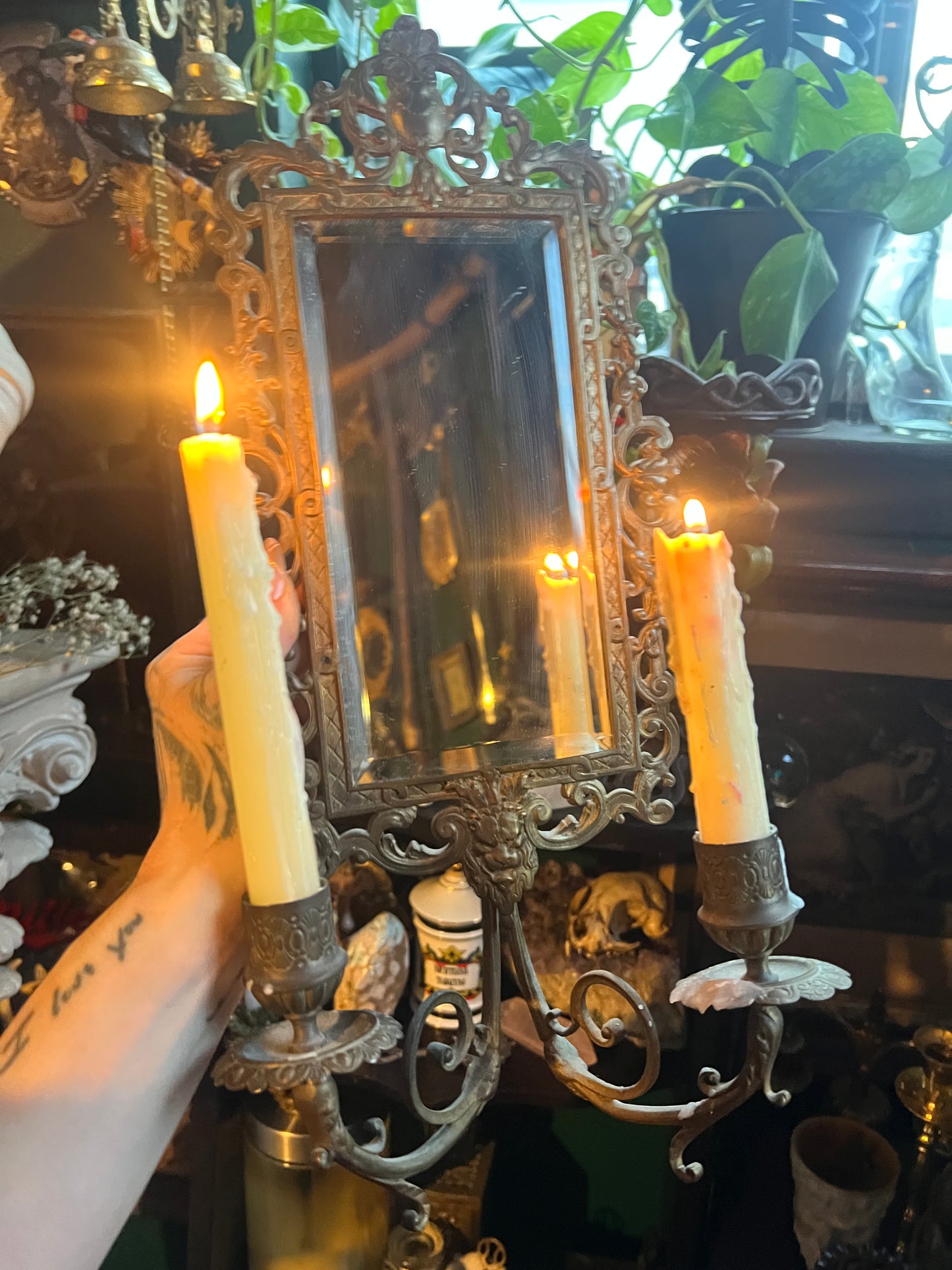 Antique Brass Double Arm Lion Sconce