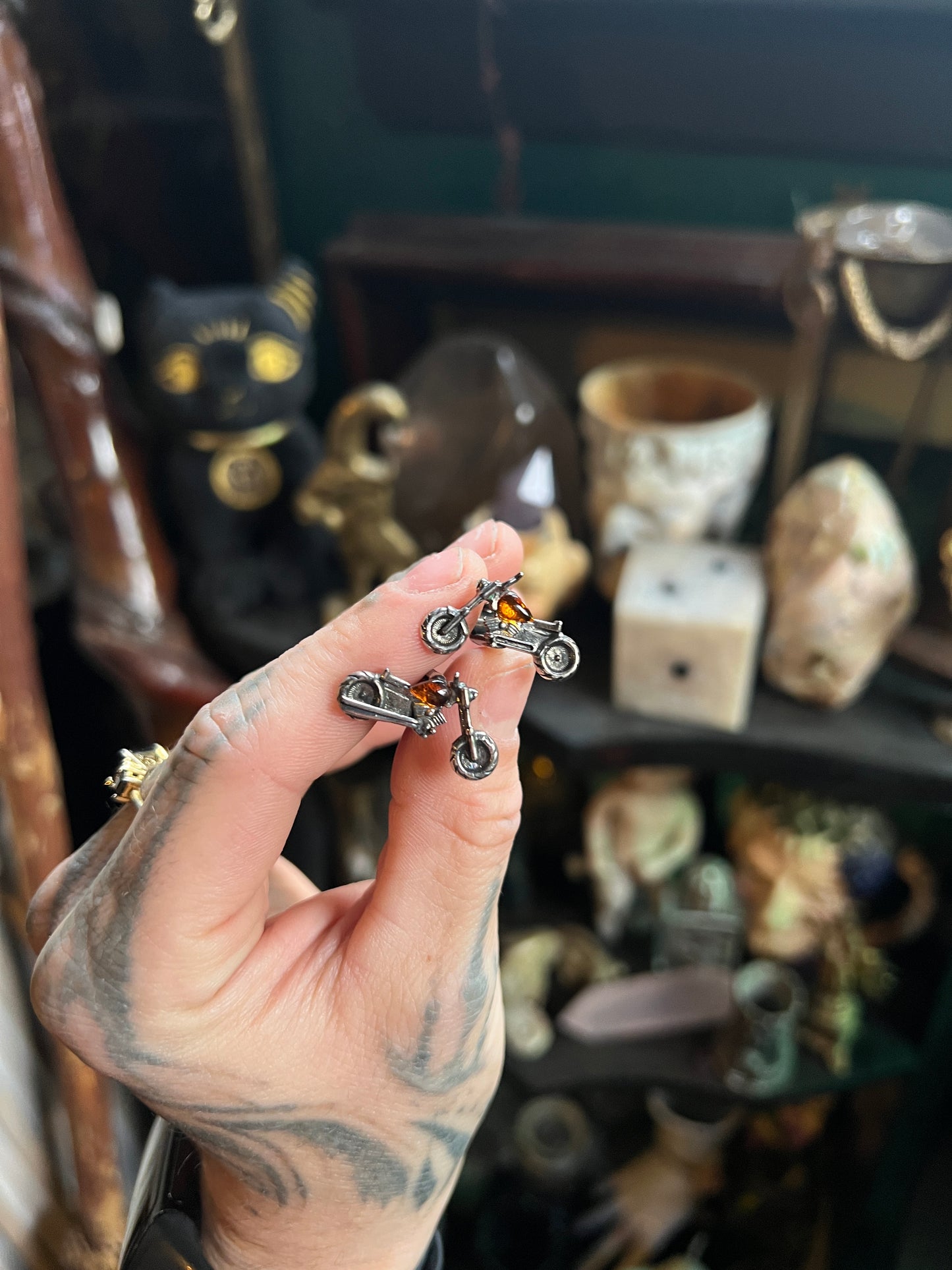 Sterling Silver Baltic Amber Motorcycle Cufflinks
