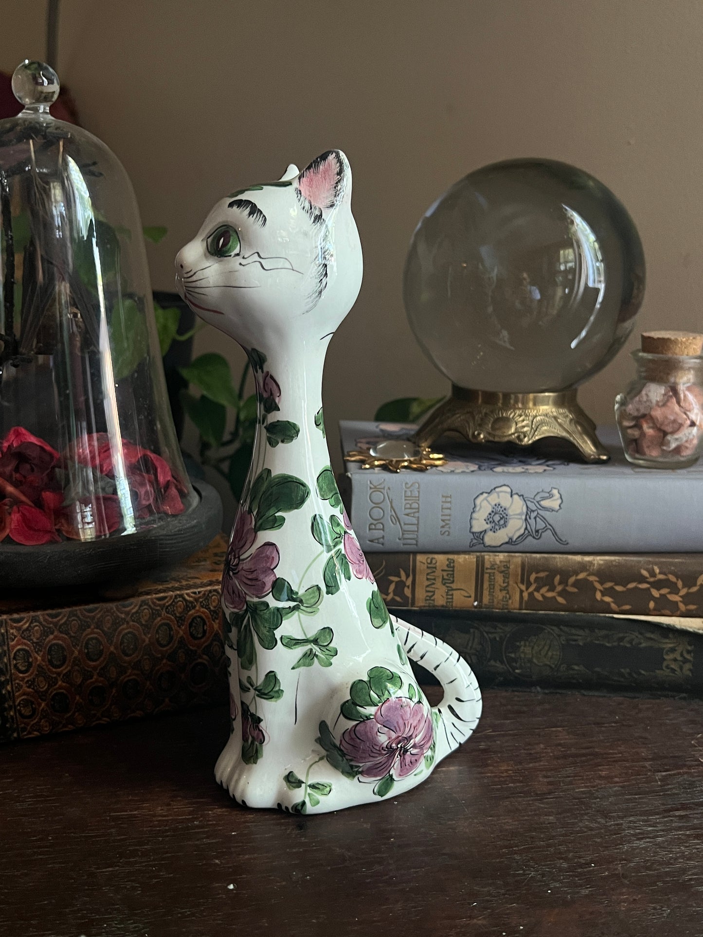 Italian Hand Painted Pottery Long Neck Cat Figurine