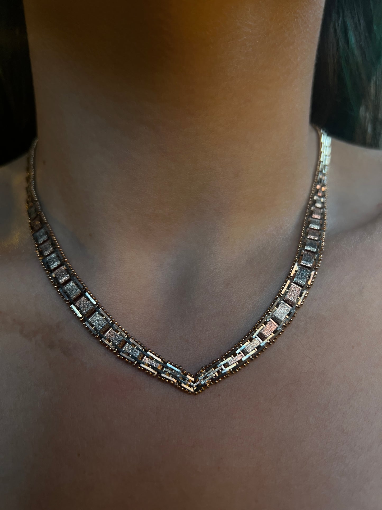 Italian 925 Tri-Color Chevron Necklace