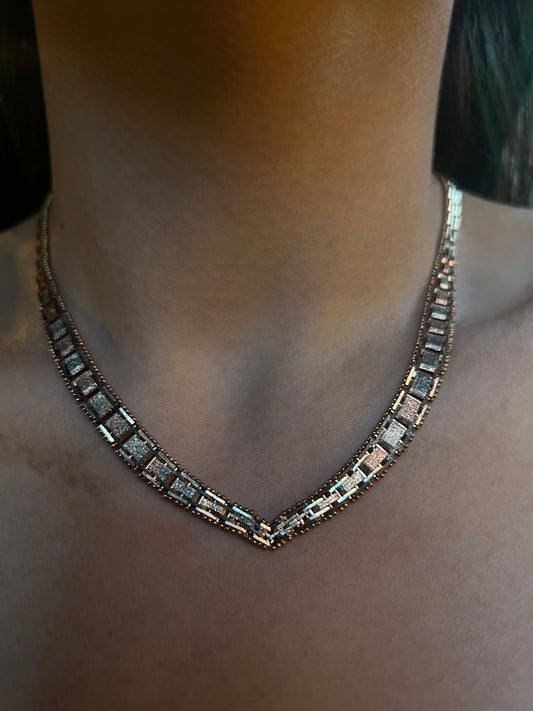 Italian 925 Tri-Color Chevron Necklace
