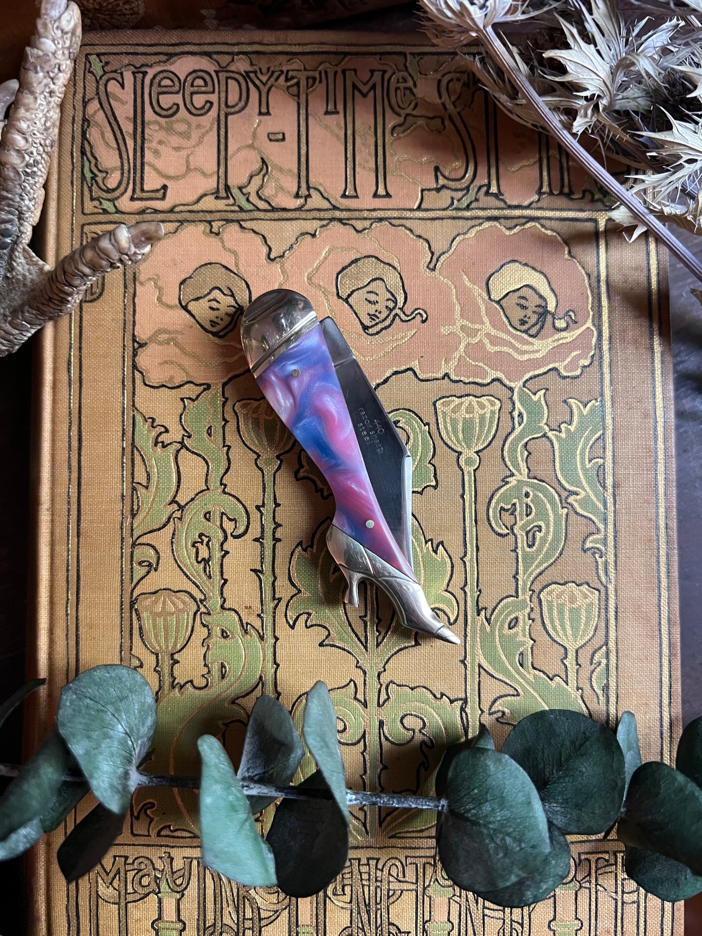 Pink & Purple Swirl Lady Leg Pocket Knife