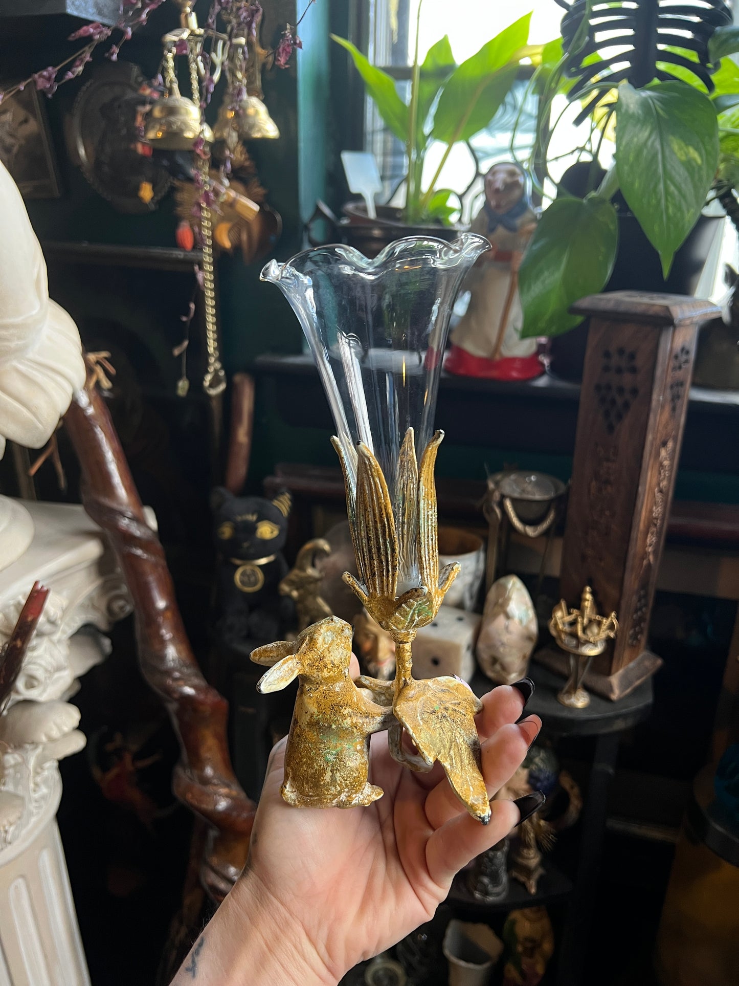 Victorian Style Figural Rabbit & Foliage Bud Vase